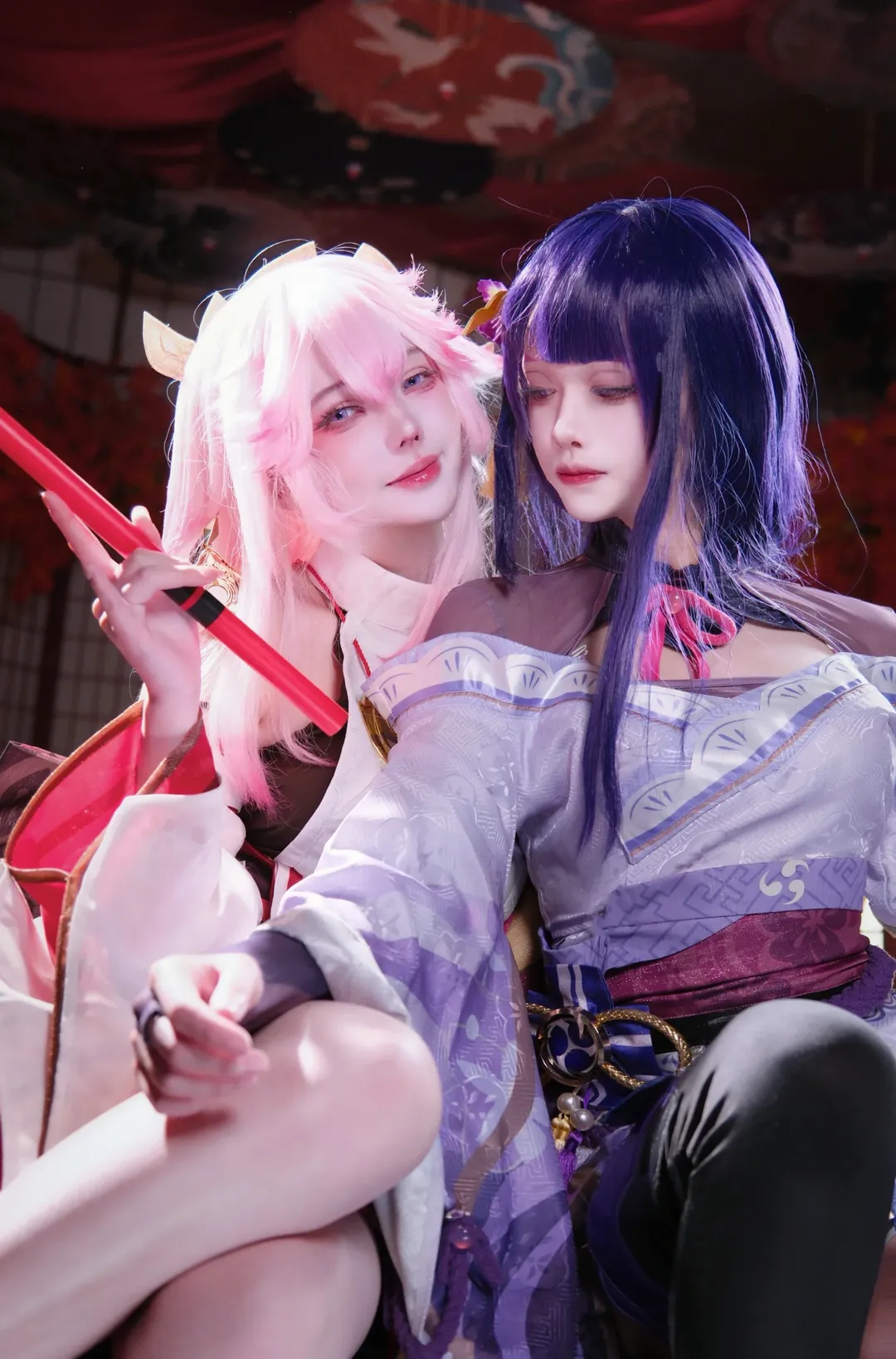 原神, 和风摄影, 鸣神组, 双人cosplay, 雷电将军cos - 第2张