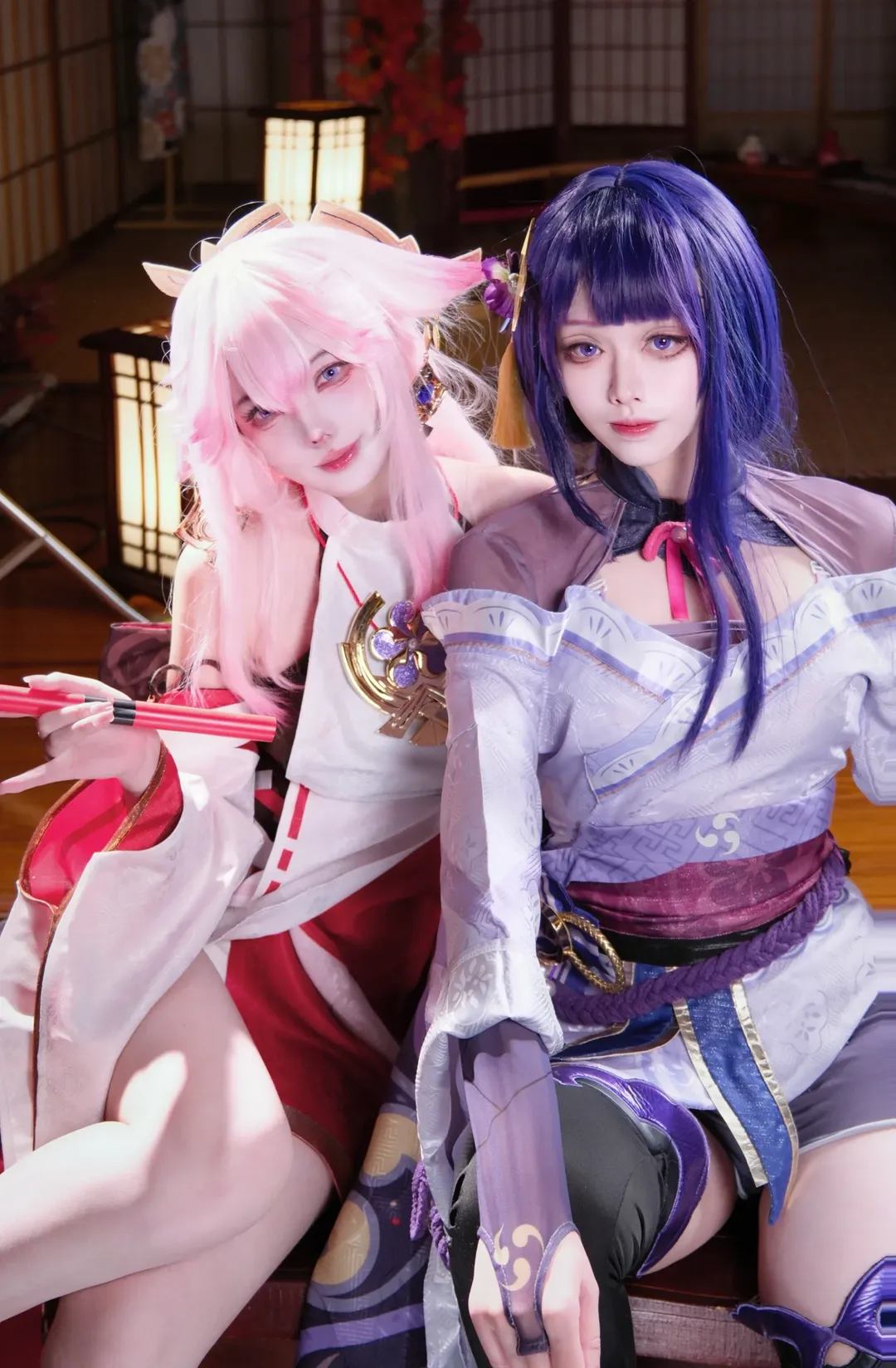 原神, 和风摄影, 鸣神组, 双人cosplay, 雷电将军cos