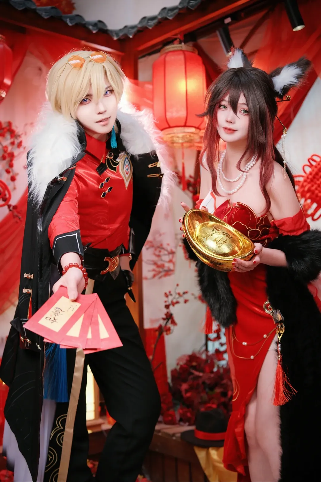 Honkai: Star Rail, Aventurine The Fugue cosplay, JDB collaboration, New Year cosplay, Chinese style duo