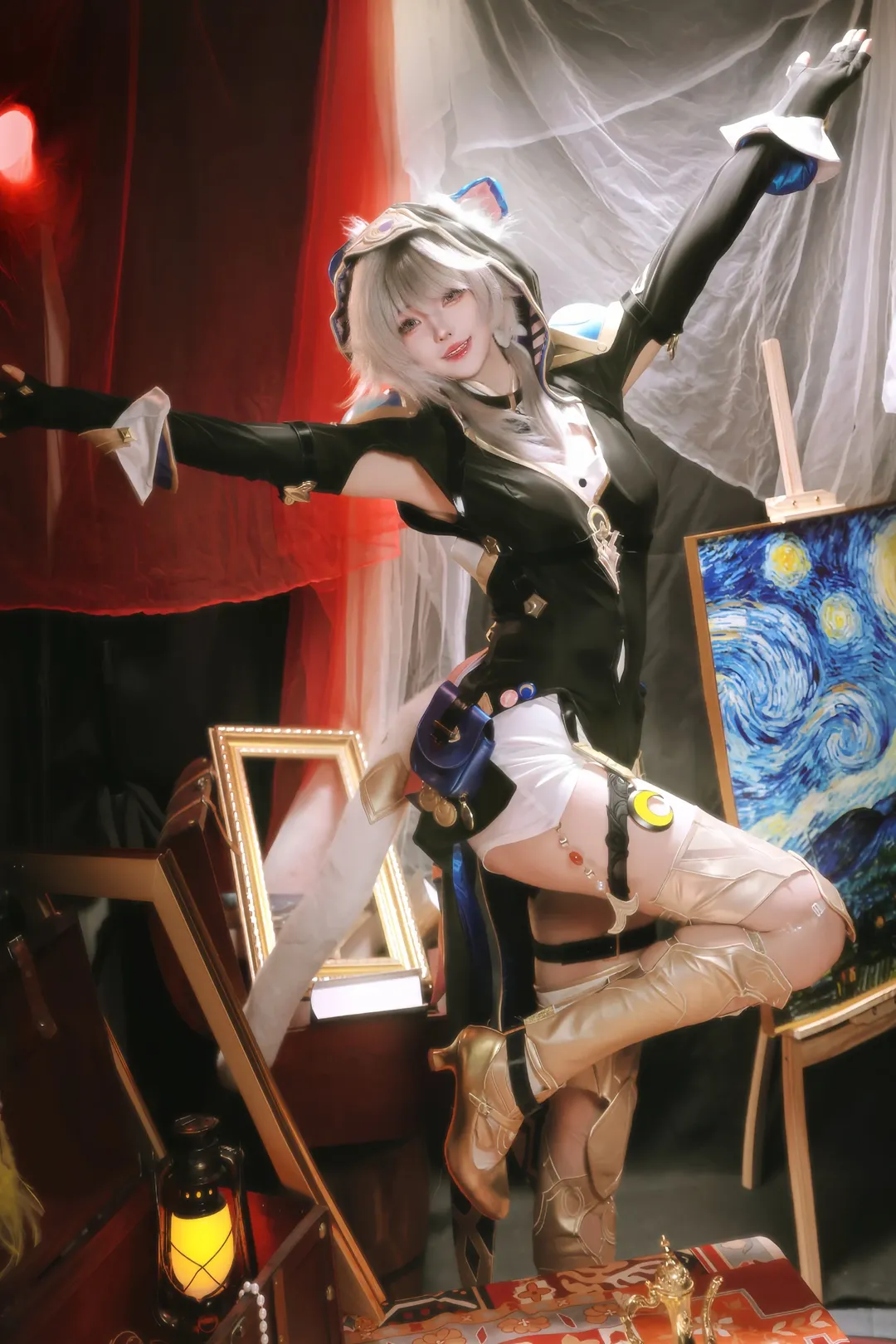 Cifera Cosplay, Honkai: Star Rail, Catgirl cosplay, 2D character recreation, Phantom thief theme photography