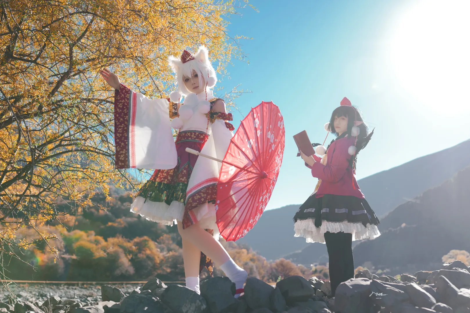 东方project, 射命丸文cos, 犬走椛cos, cosplay旅拍, 秋天外景 - 第6张