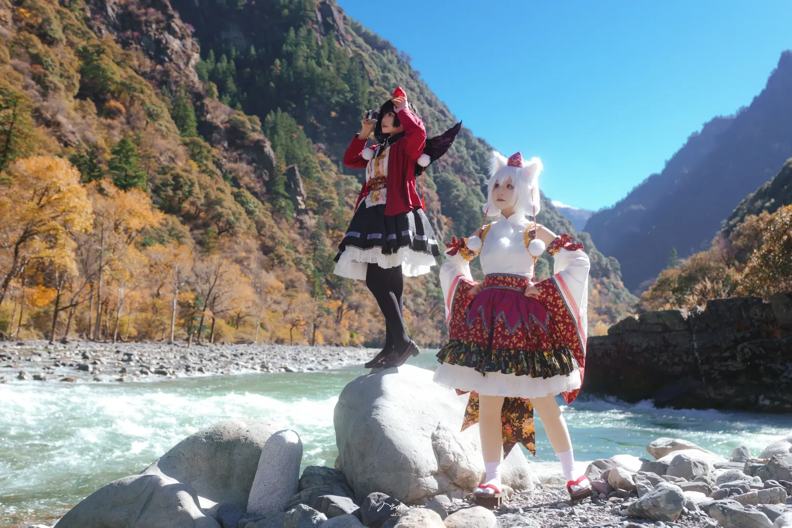 东方project, 射命丸文cos, 犬走椛cos, cosplay旅拍, 秋天外景 - 第7张