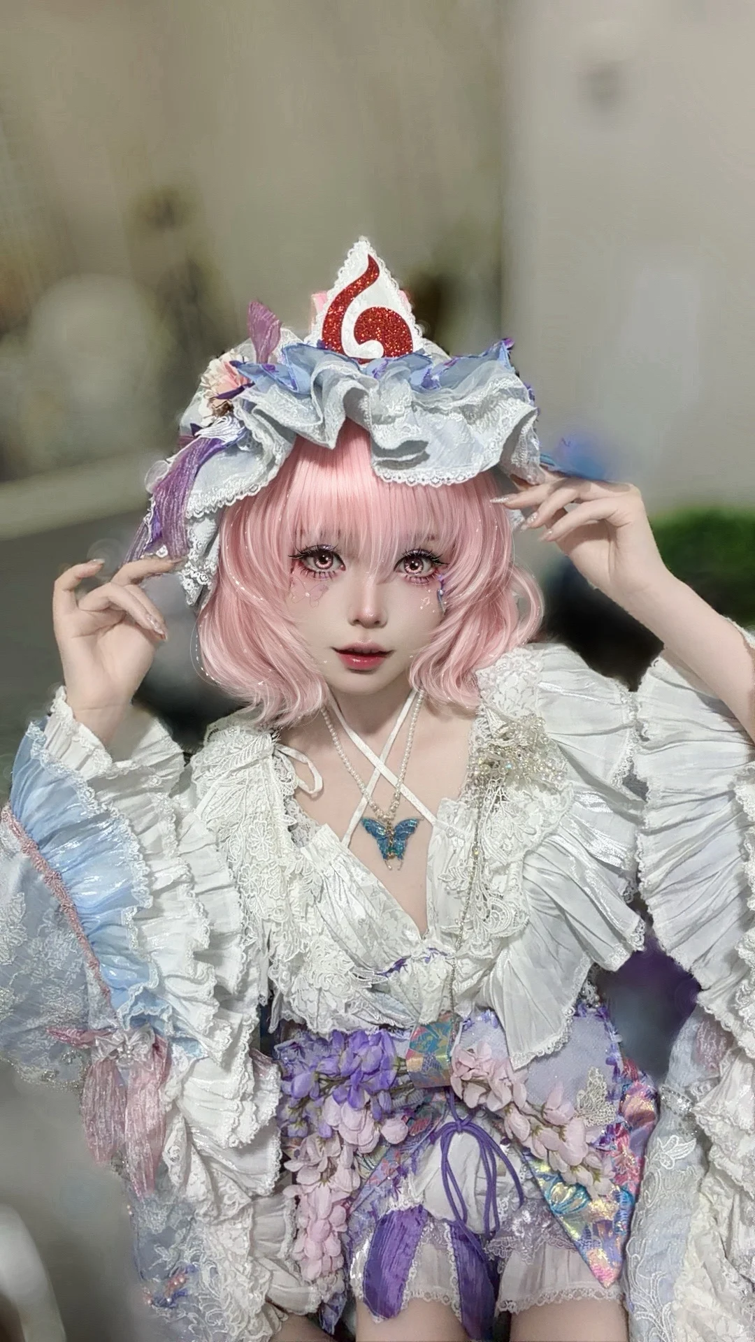东方Project, 西行寺幽幽子cos, cosplay日常, 梦幻人偶风, 蕾丝洋装摄影 - 第3张