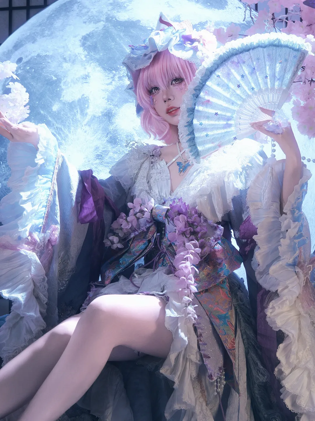 東方Project, 西行寺幽々子コスプレ, 二次元コスプレの日常, 幻想的な和風写真, 月下の桜メイク - 1枚目