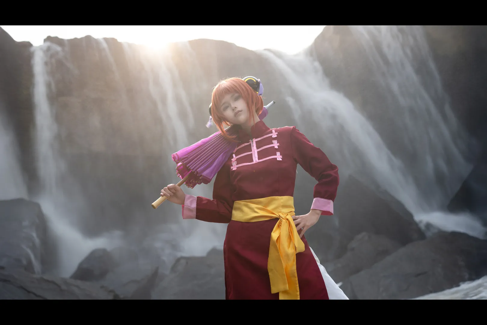 二次元摄影, cosplay正片, 神乐cos, 银魂, 瀑布外景
