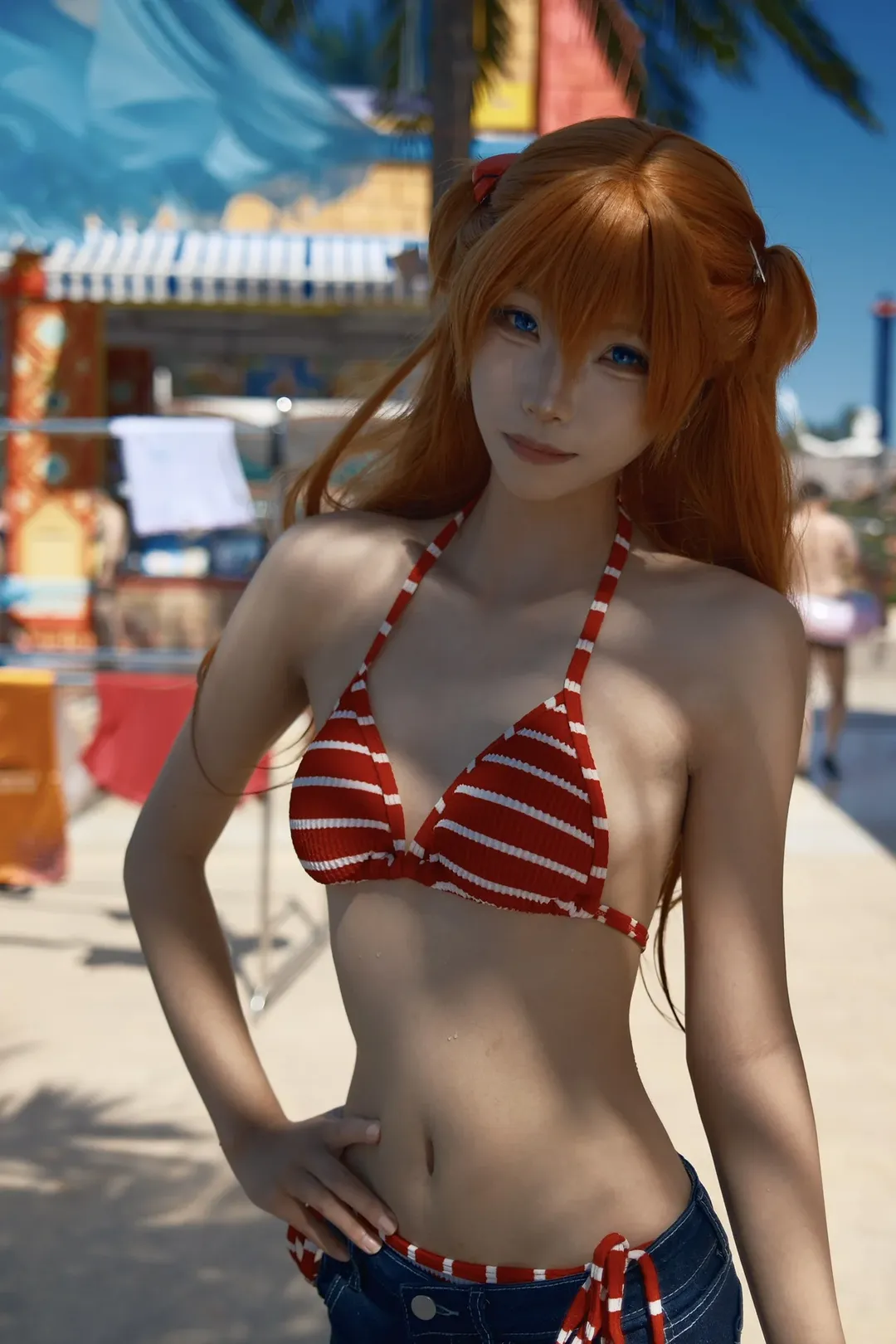 EVA, 泳装cosplay, 明日香cos, 二次元日常, 海边正片