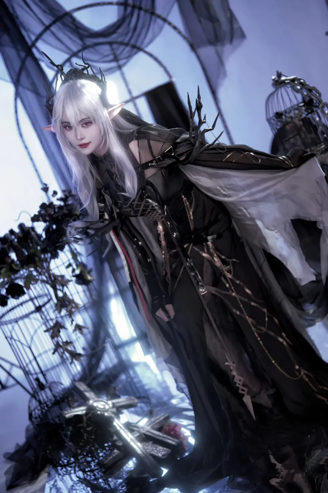 明日方舟, 暗黑风cosplay, 菈玛莲cos, 明日方舟无忧梦呓, 手搓布景