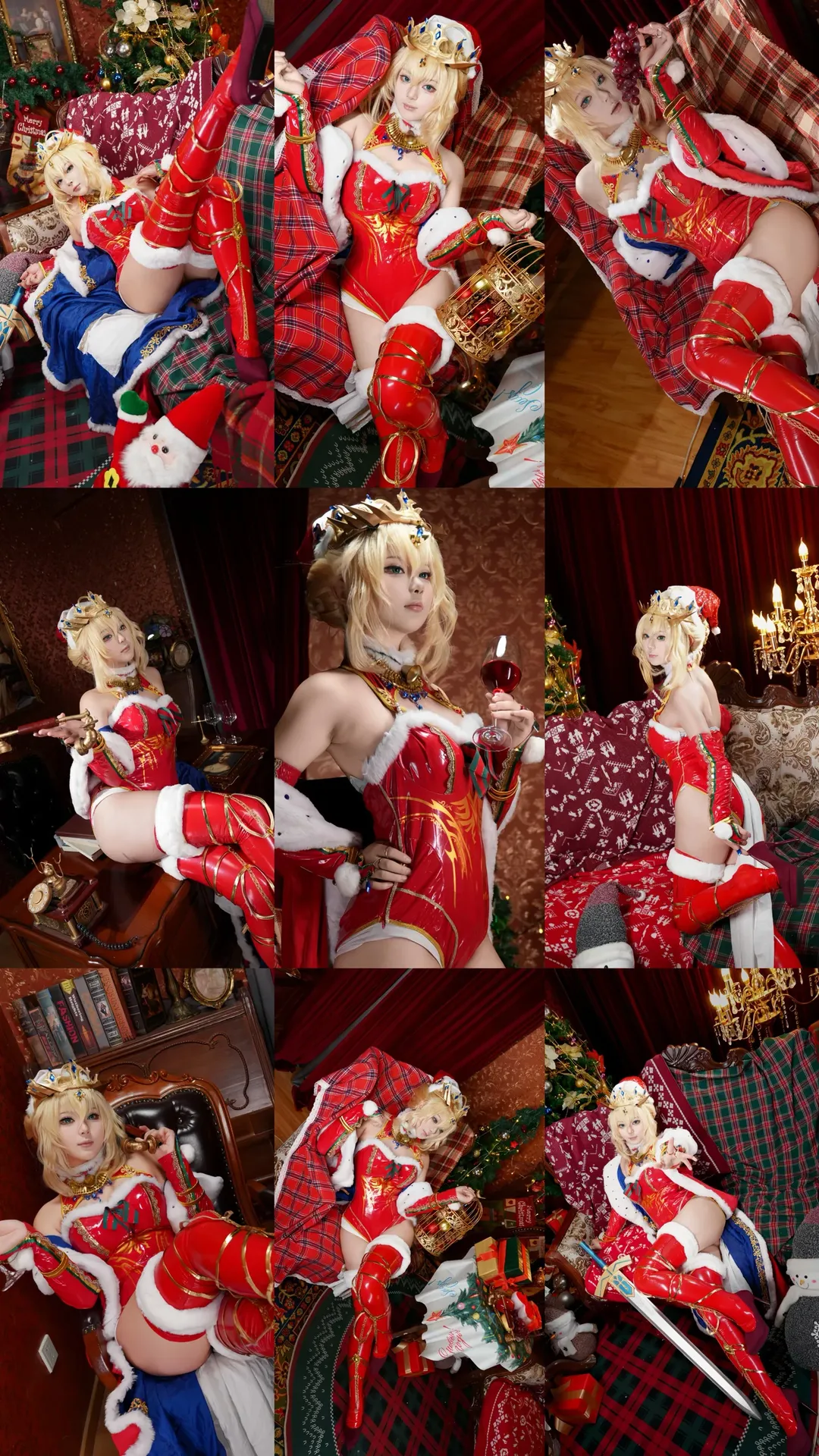 阿尔托莉雅cos, 圣诞cosplay, 角色扮演正片, 亮面漆皮摄影, 棚拍动作参考 - 第1张