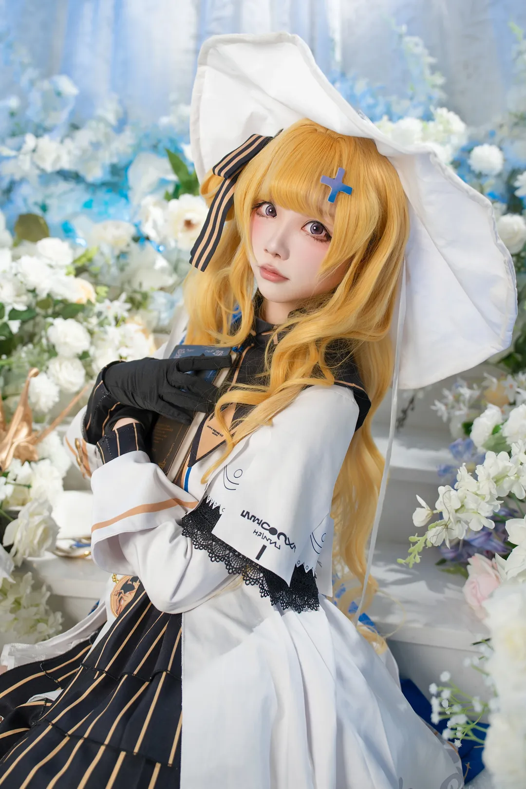 Phoebe Cosplay, Wuthering Waves, White tights cosplay, Blonde cosplay, Studio floral photoshoot - Image 2