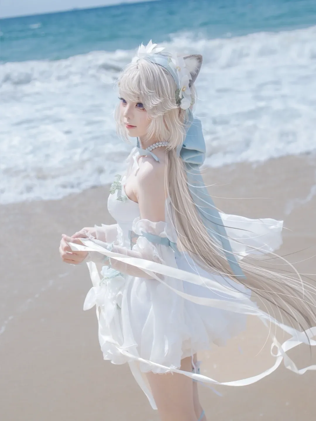 原神, 二次元少女, 琳妮特cos, cosplay摄影, 海滨外景