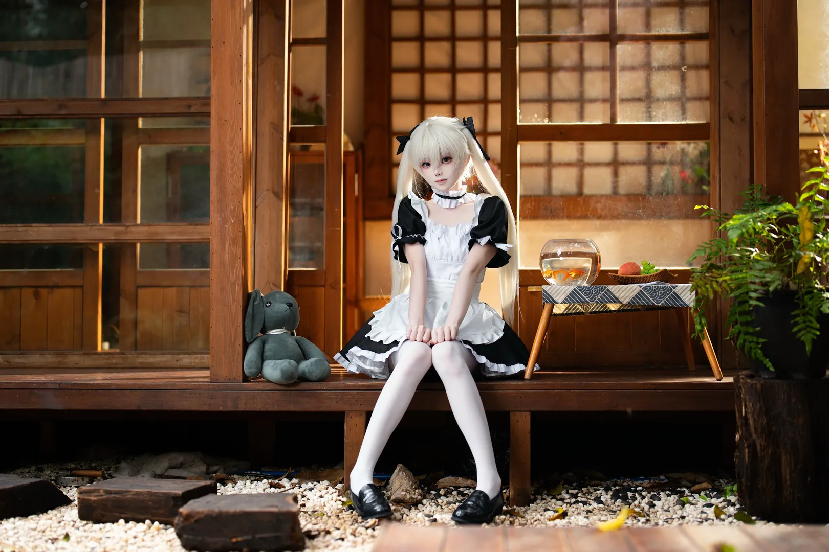 春日野穹cos, 緣之空, cosplay攝影, 日式女僕裝, 和風庭院 - 第2張