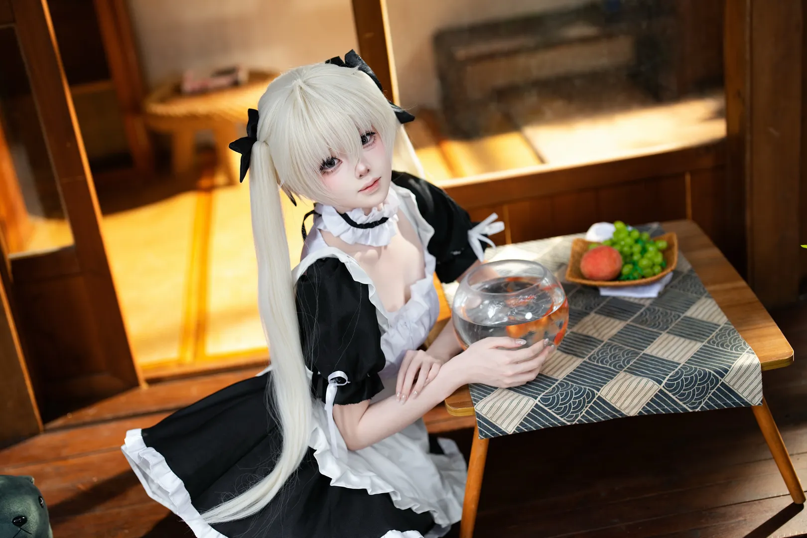 春日野穹cos, 緣之空, cosplay摄影, 日式女仆装, 和风庭院