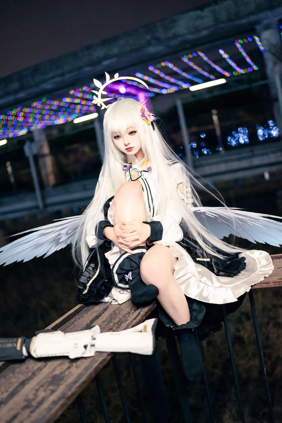 蔚蓝档案, 白洲梓cos, 天使翅膀, cosplay摄影, 夜景外景 - 第2张