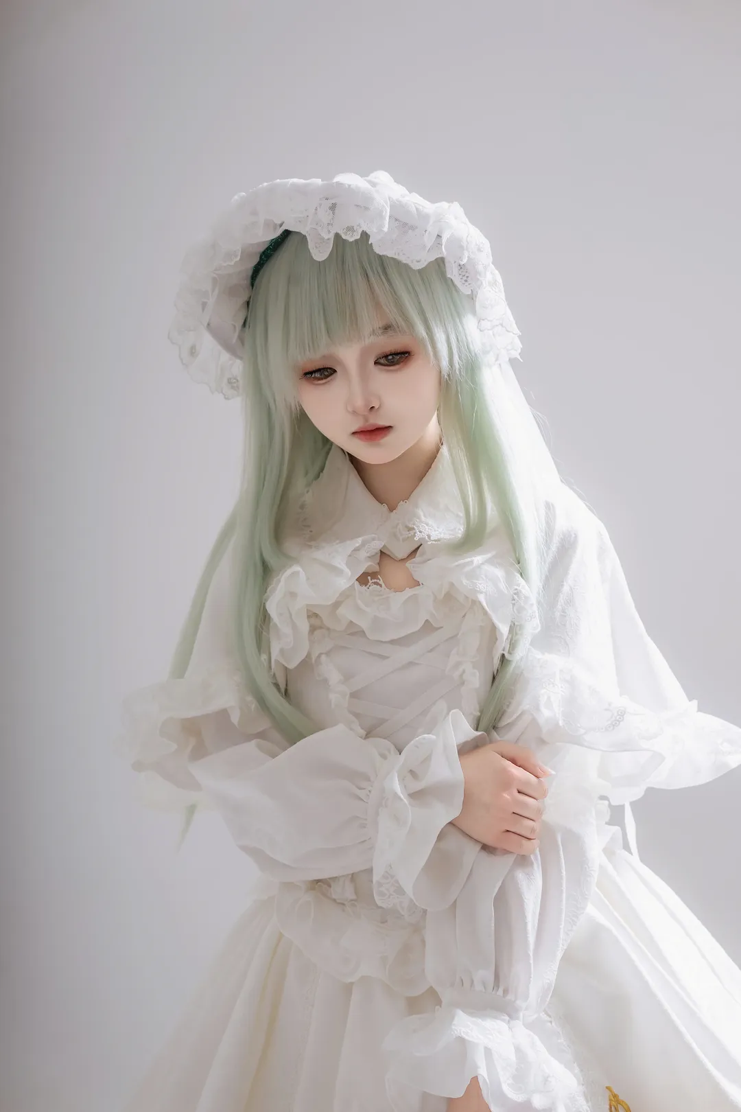 cosplay摄影, 若叶睦cos, 薄荷绿假发, avemujica, 白棚人像 - 第2张