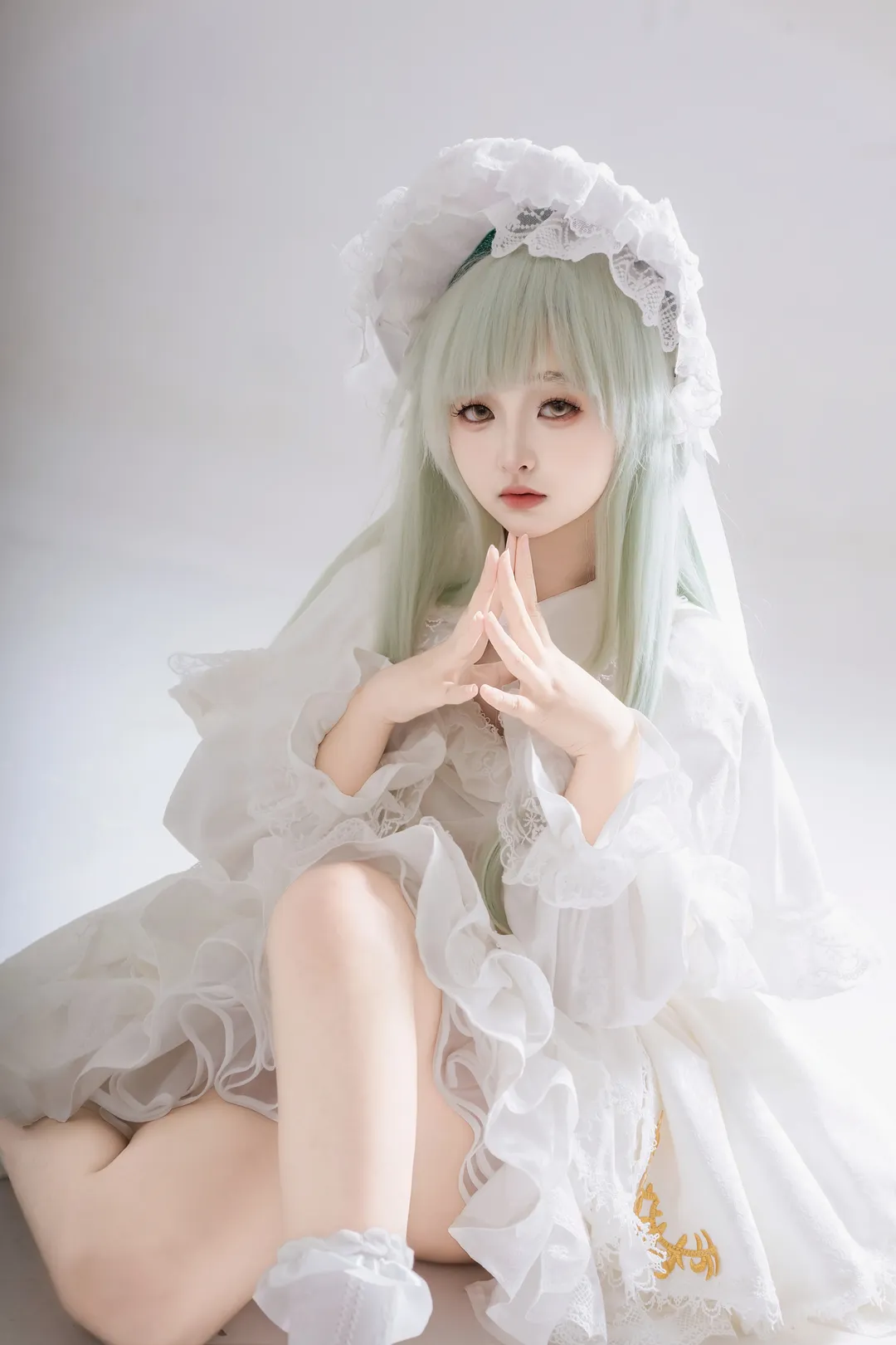 cosplay摄影, 若叶睦cos, 薄荷绿假发, avemujica, 白棚人像 - 第3张