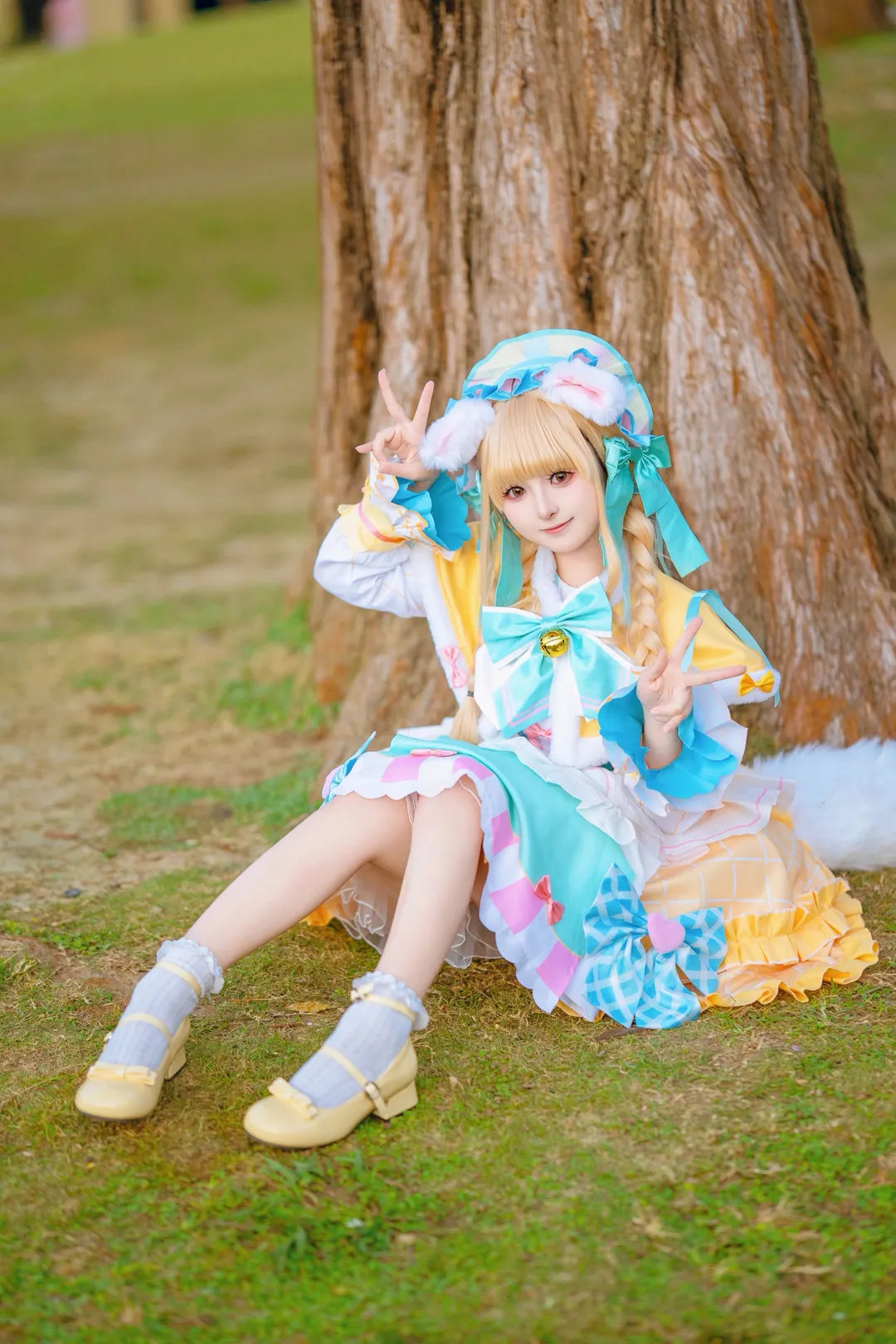 Cosplay photography, Maid outfit, Gakuen Idolmaster, Kotone Fujita cosplay, Grassland outdoor photoshoot
