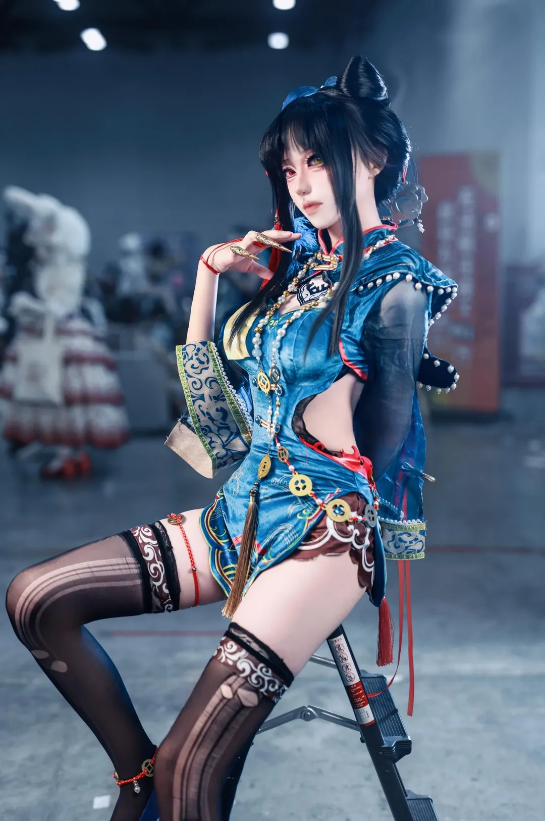 玉玲珑コスプレ, 黒ストッキングスタイル, イベント写真シェア, 南寧アニメイベント, 改良チャイナドレス - 2枚目
