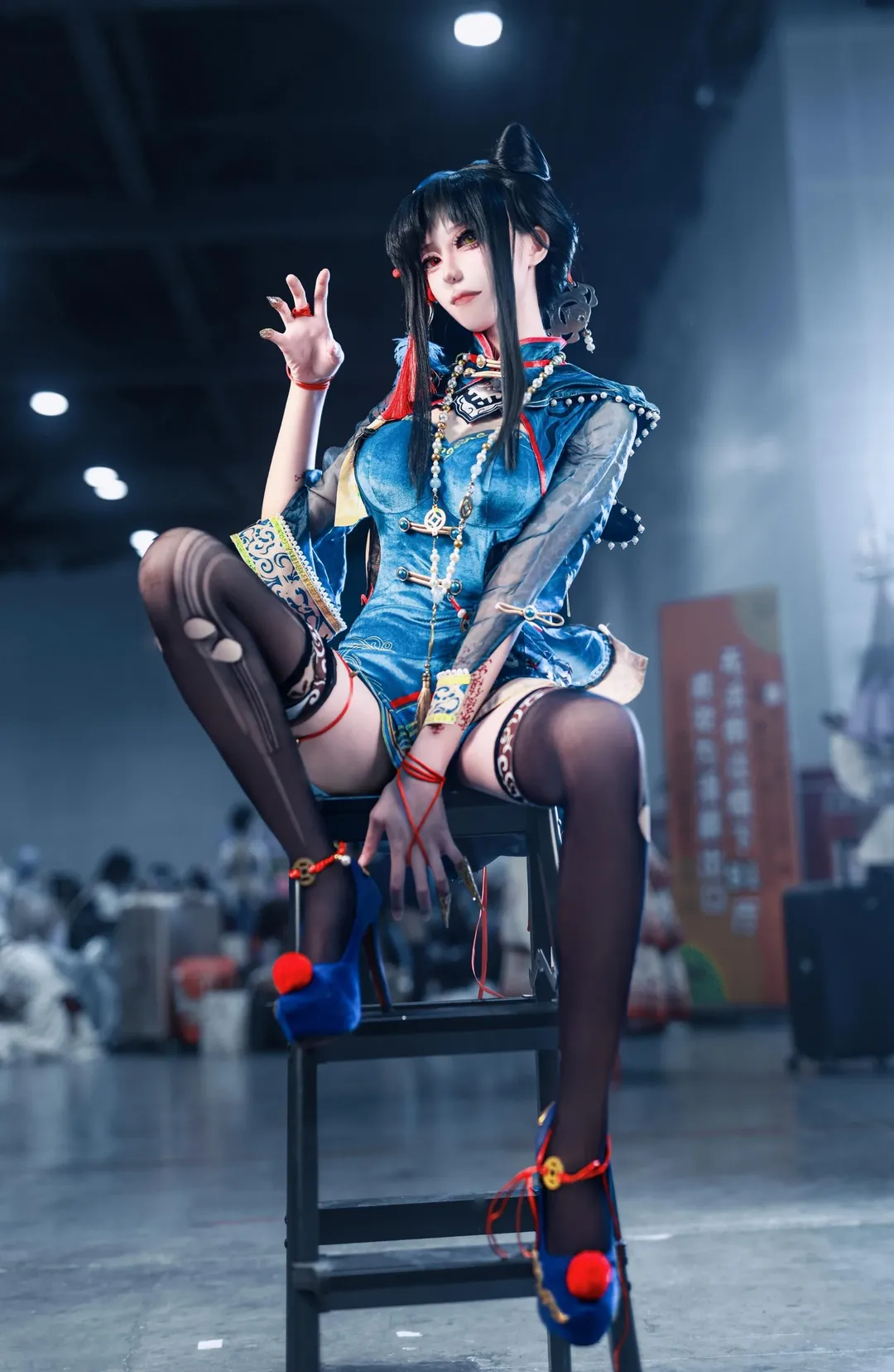玉玲珑コスプレ, 黒ストッキングスタイル, イベント写真シェア, 南寧アニメイベント, 改良チャイナドレス - 3枚目