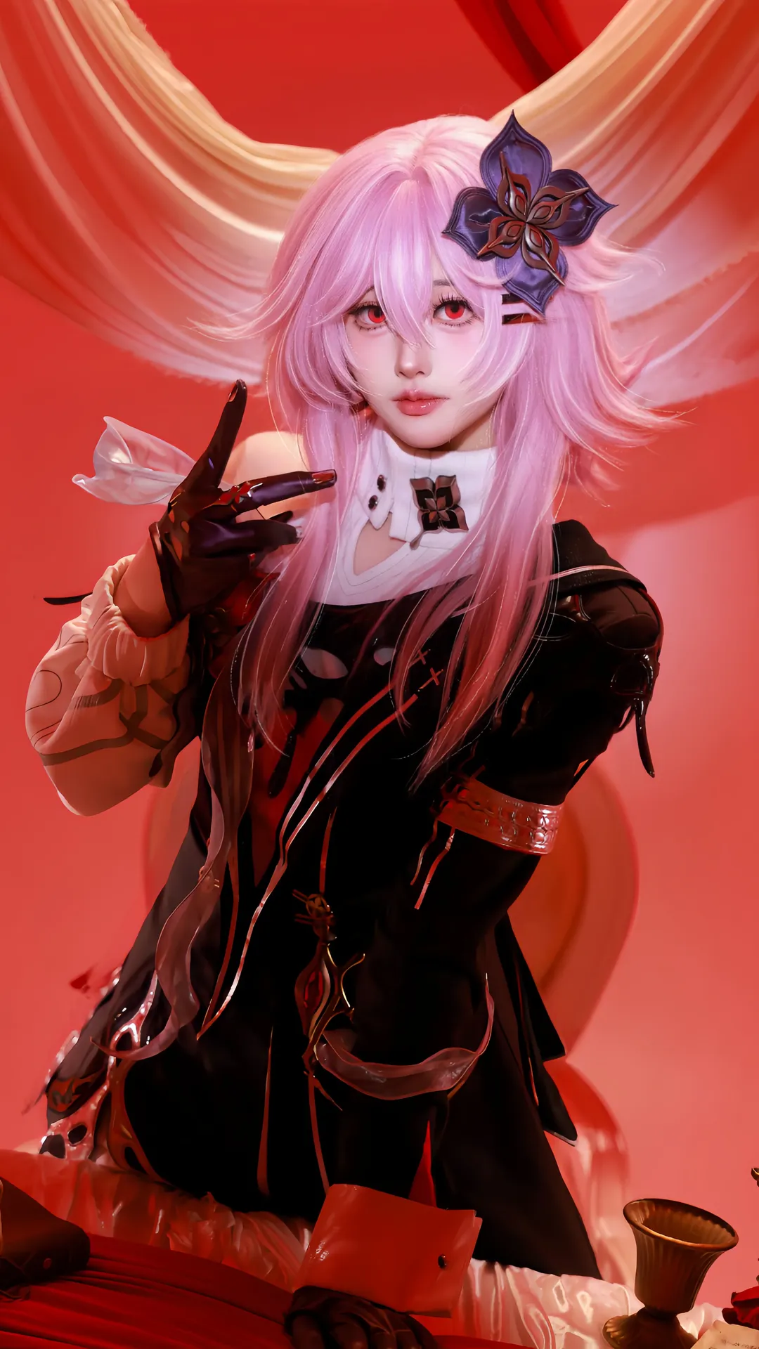 崩坏星穹铁道, 长夜月cos, 暗黑系cosplay, 粉发红瞳cos, 复古场景写真
