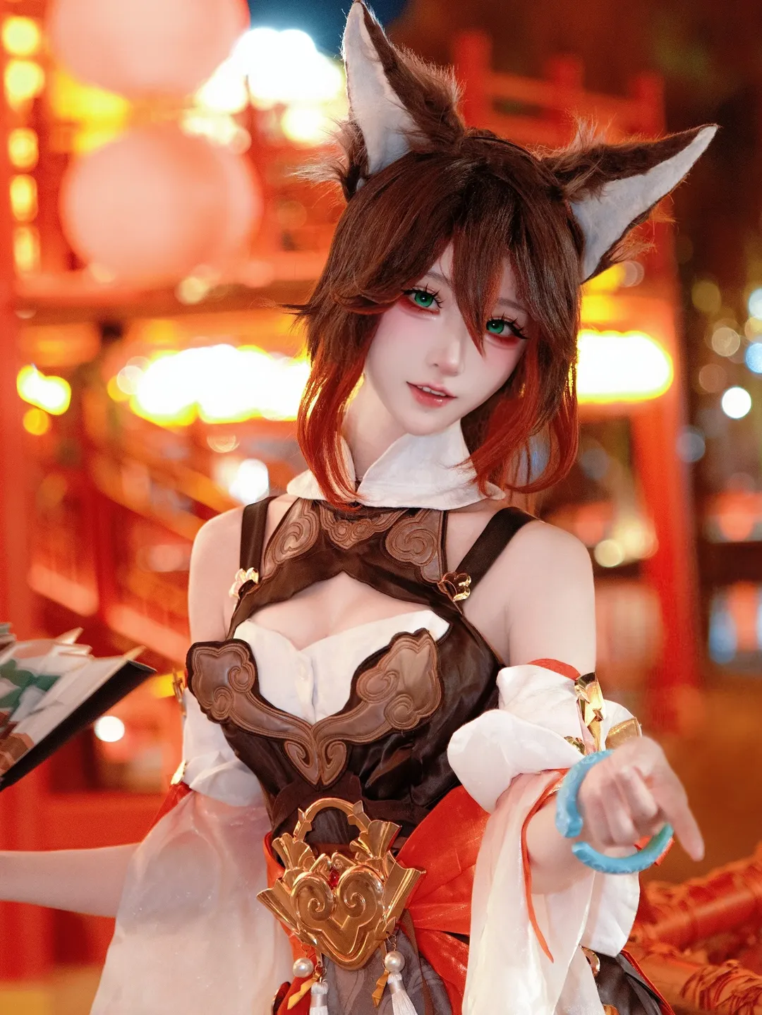 崩壊：スターレイル, 停雲 コスプレ, 夜景ポートレート, 中国風写真, 狐耳獣娘 - 1枚目
