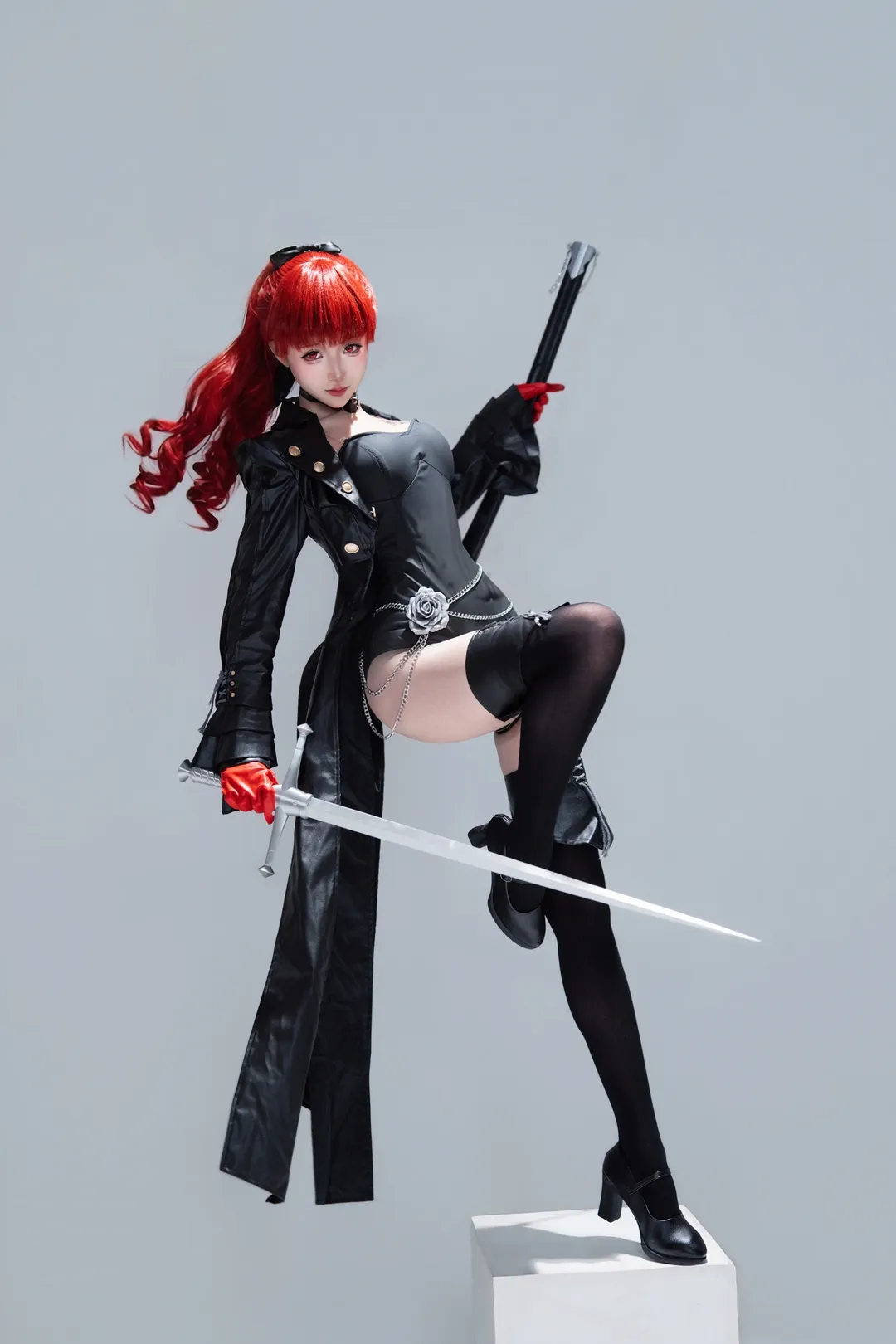 Cosplay photoshoot, Black leather jacket, Yoshizawa Kasumi cosplay, Persona 5, Wire work