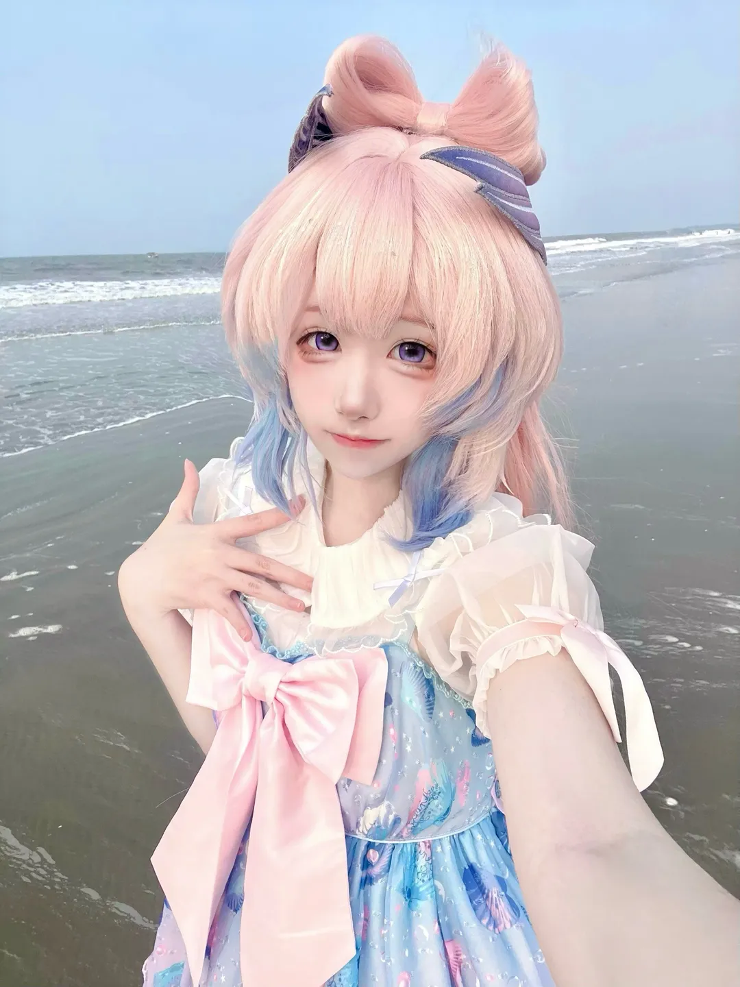 原神, 海边摄影, 珊瑚宫心海cos, 私设Lolita, 粉蓝贝壳 - 第2张