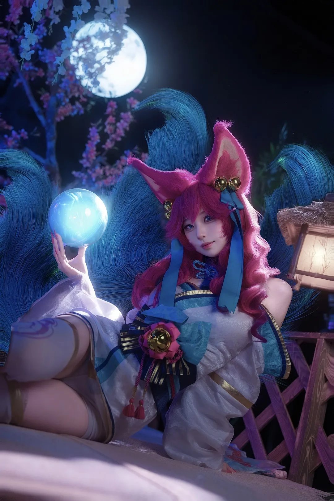 和风cosplay, 阿狸cos, 月夜写真, 狐系妆造, 深抛布光 - 第1张