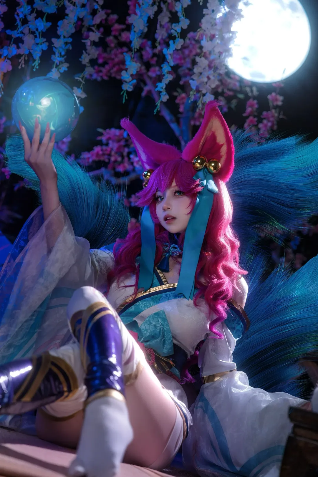 和风cosplay, 阿狸cos, 月夜写真, 狐系妆造, 深抛布光