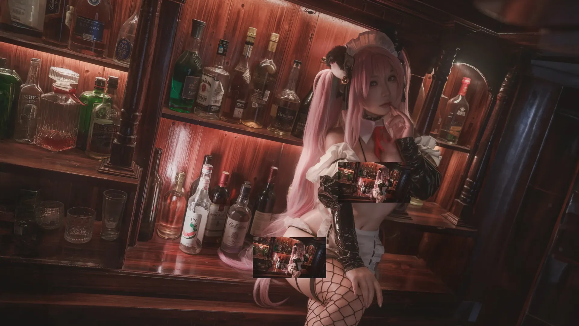 二次元撮影, メイド服, アズールレーン コスプレ, バー撮影, ダークな雰囲気