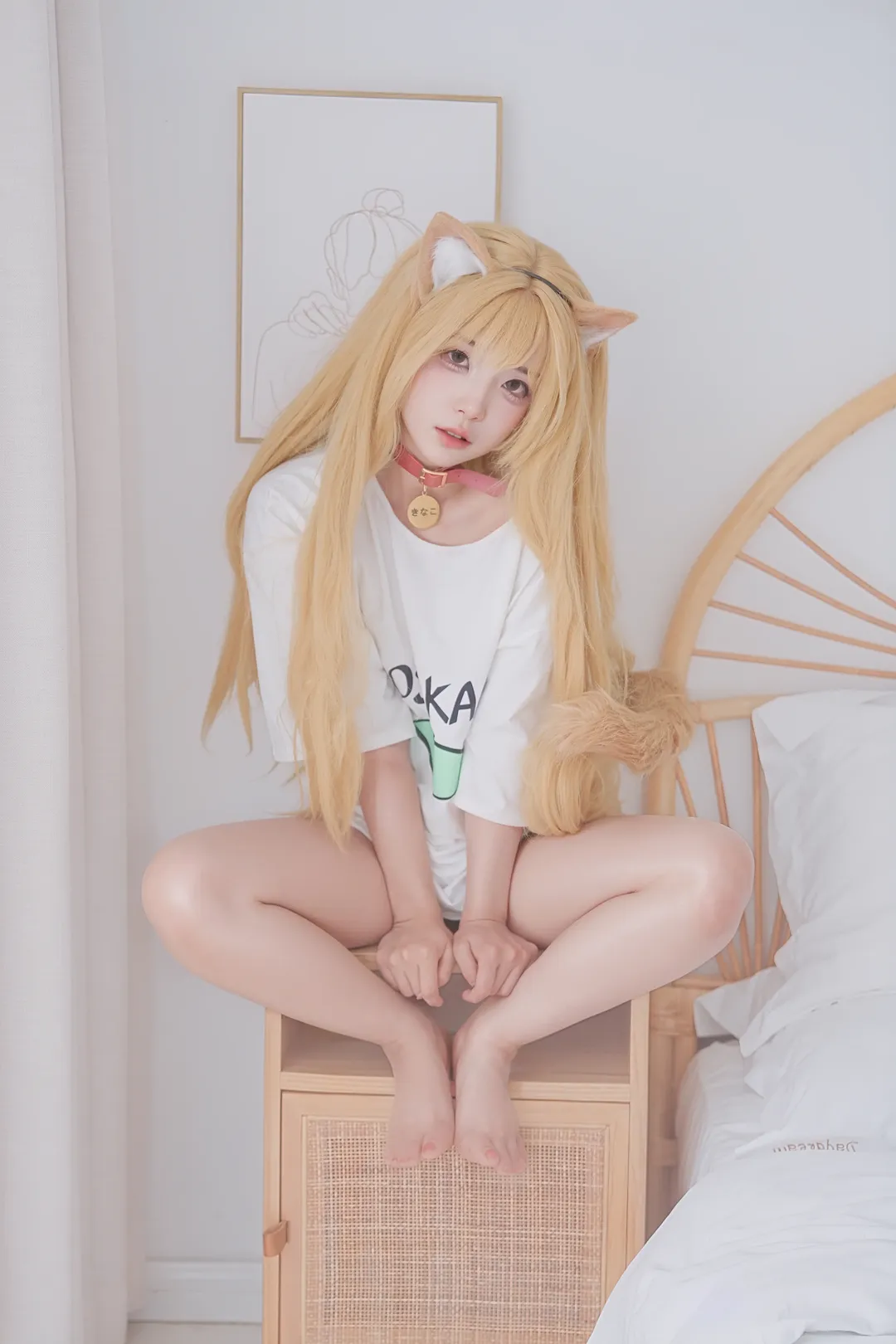 猫耳少女, 黄豆粉cos, 居家写真, 金发兽耳, 萌系Coser