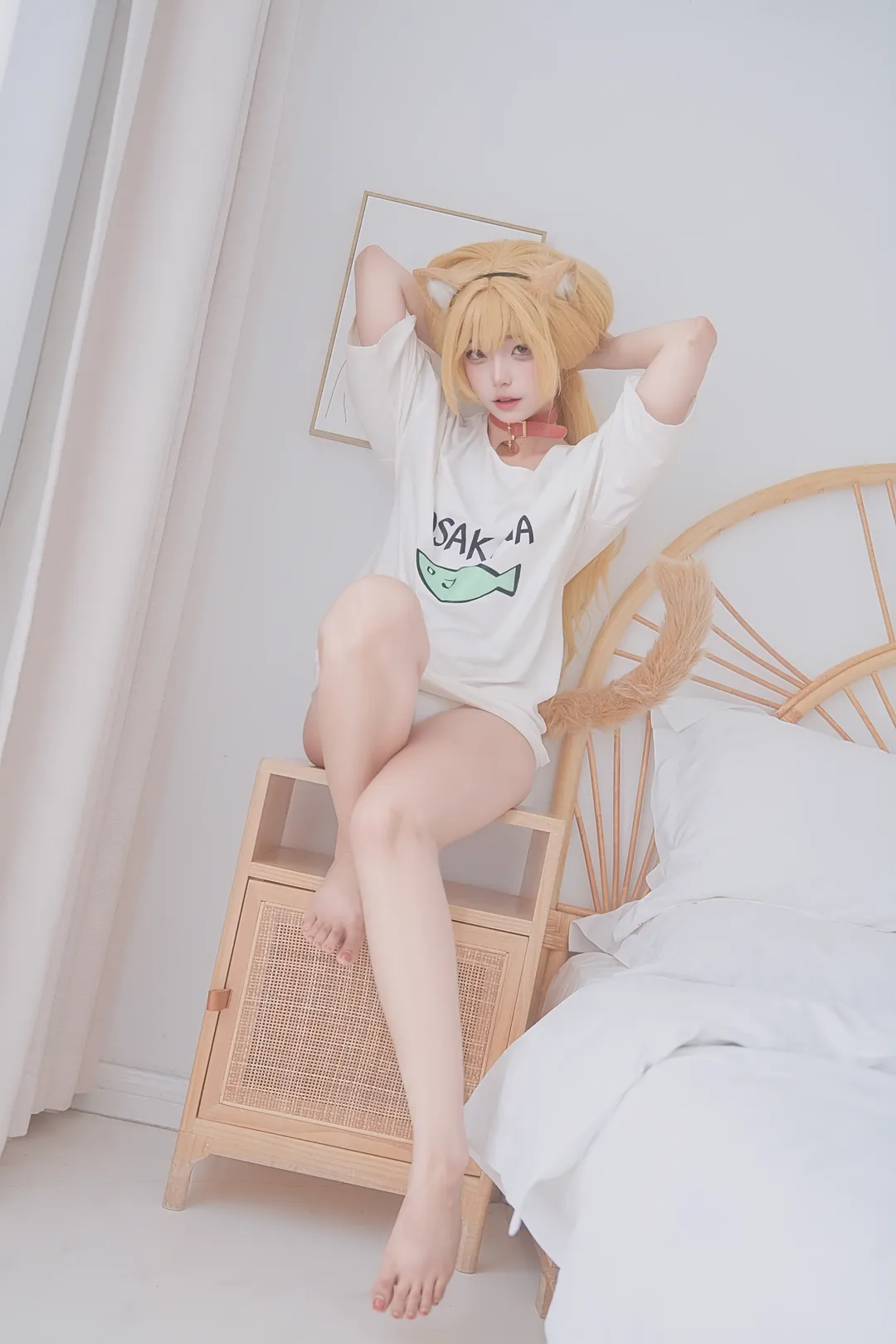 黄豆粉cos, 猫娘, 居家摄影, 金发猫耳, 萌系角色