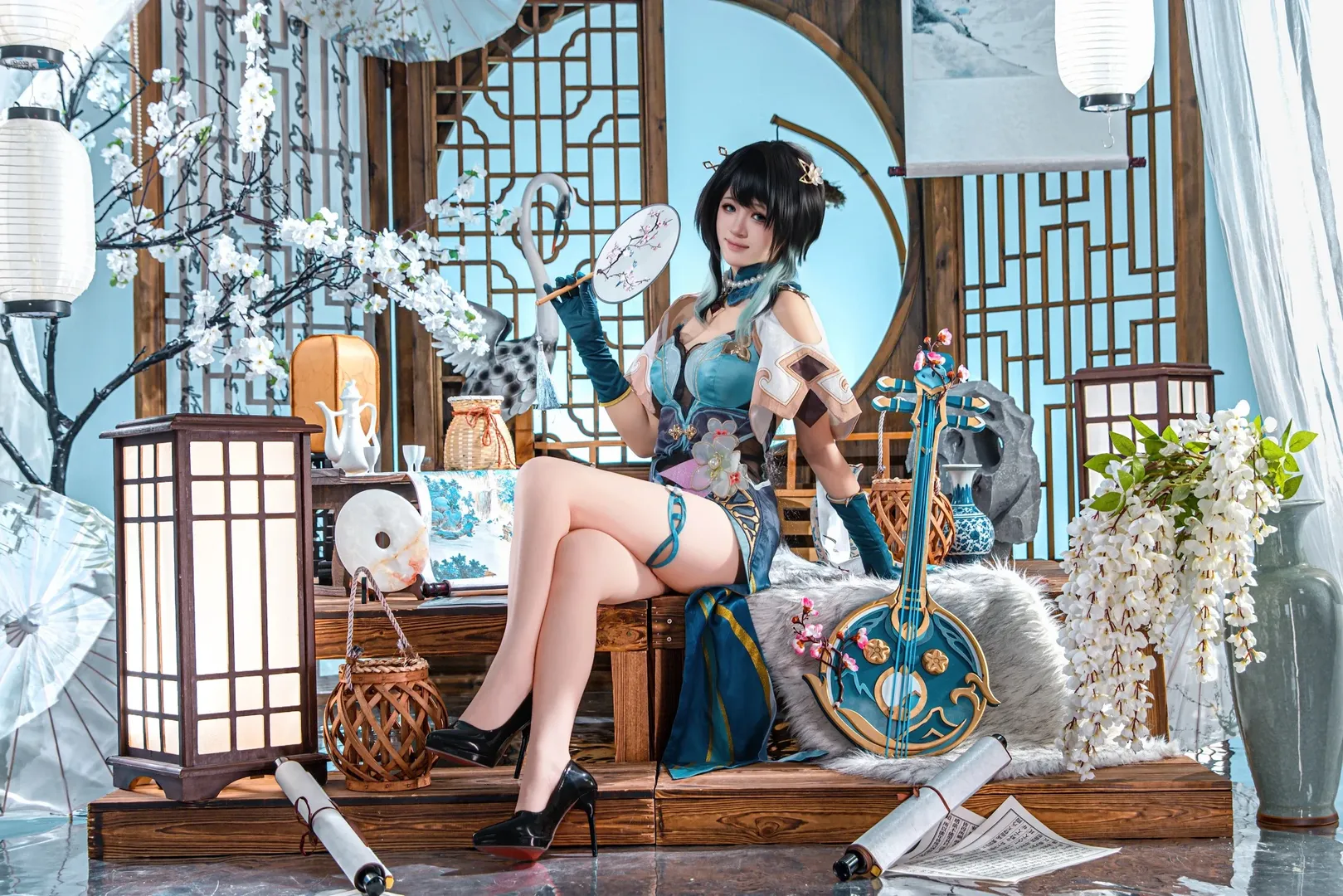 Ancient style photography, Honkai: Star Rail, Ruan Mei cosplay, Chinese-style cosplay, Ruan Mei cosplay photoshoot