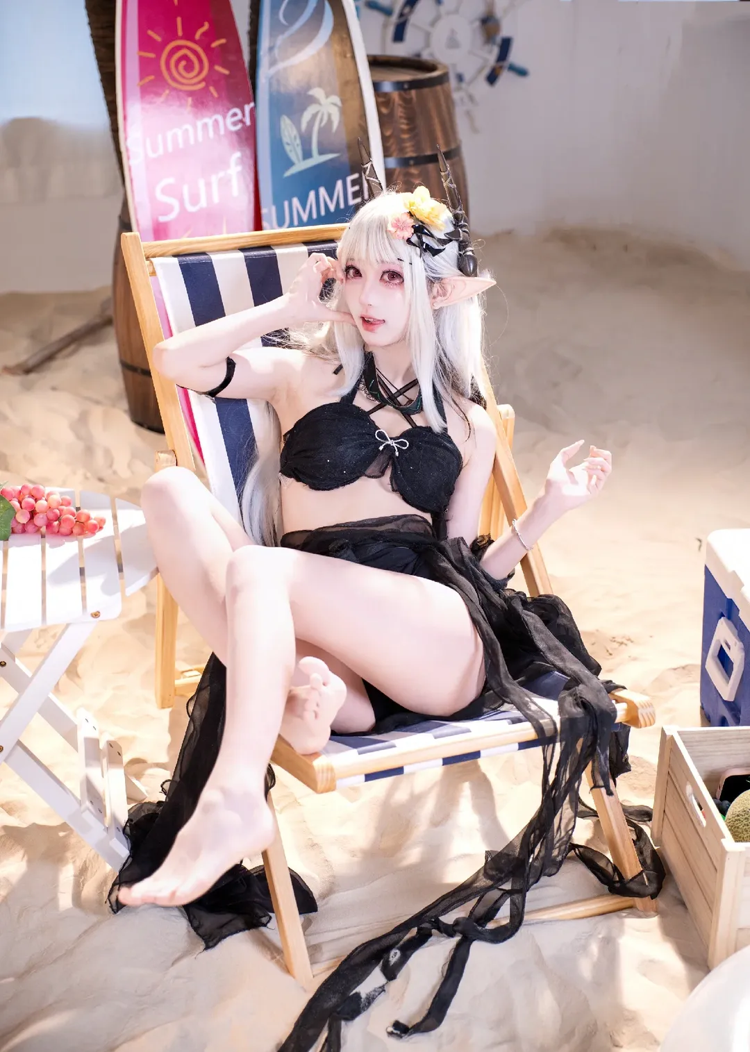 二次元cosplay, 明日方舟, 夏日泳装, 沙滩摄影, 泥岩cos