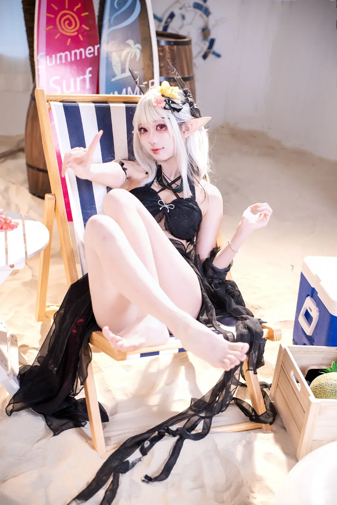二次元コスプレ, アークナイツ, 夏の水着, ビーチ撮影, マドロック コスプレ - 3枚目