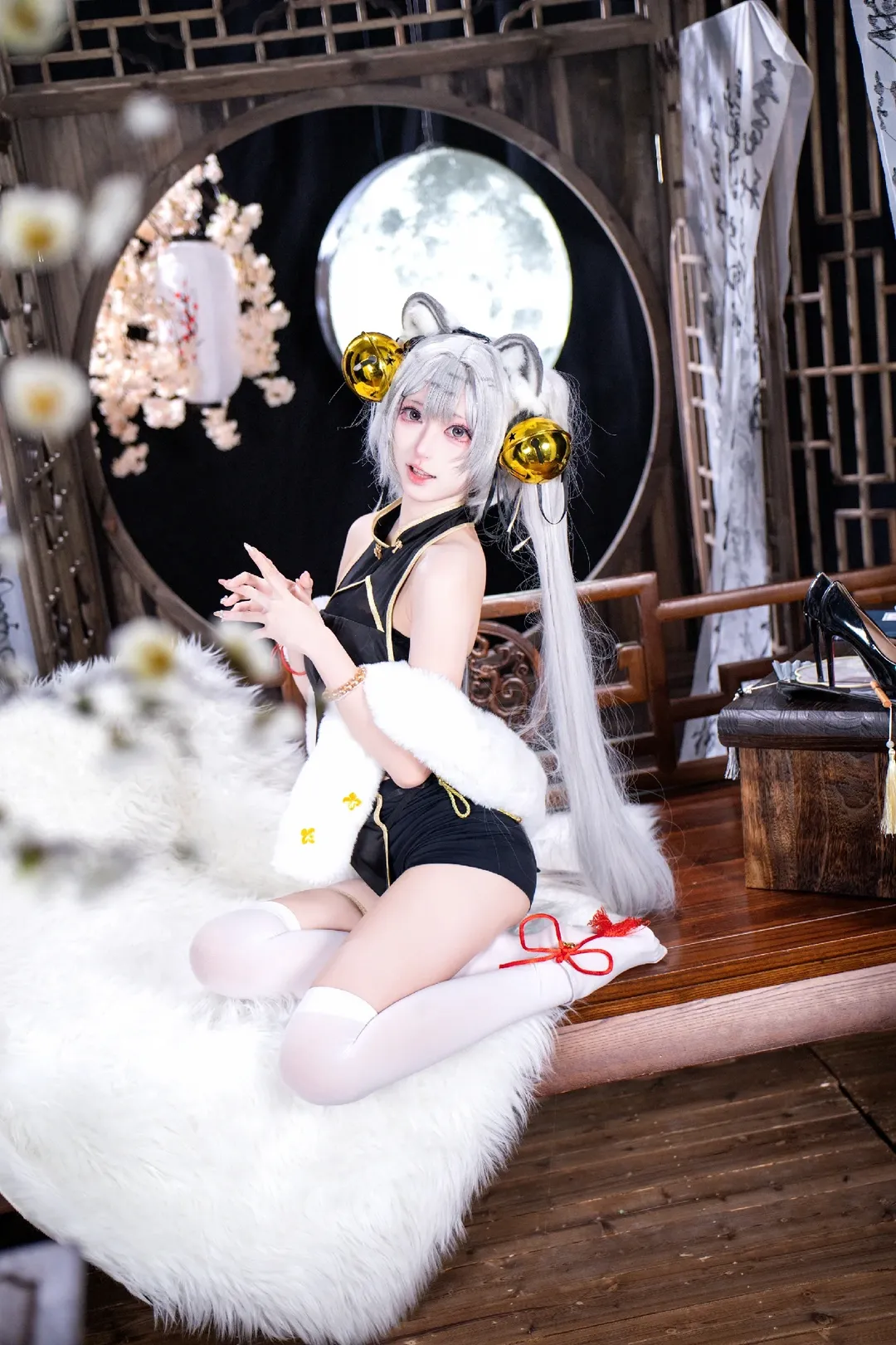 国风cos, 虎啸风生, 白虎娘rikocos, 兽娘Cosplay, 月夜写真 - 第1张