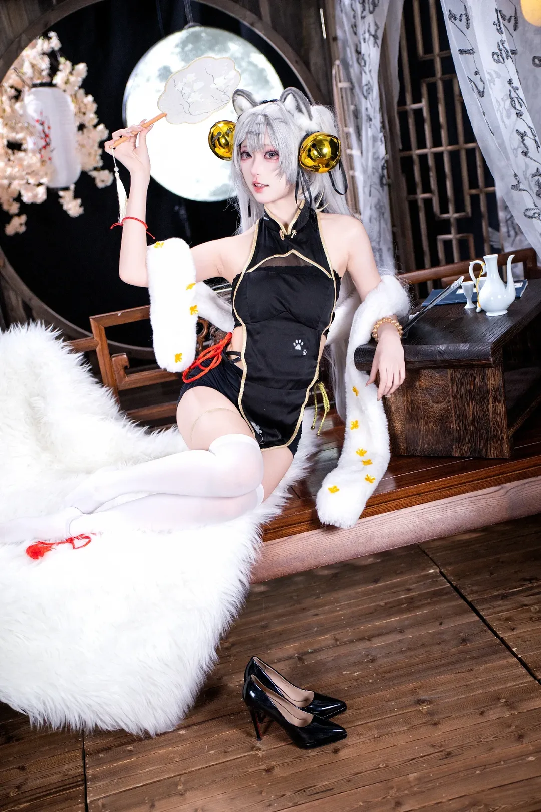 国风cos, 虎啸风生, 白虎娘rikocos, 兽娘Cosplay, 月夜写真
