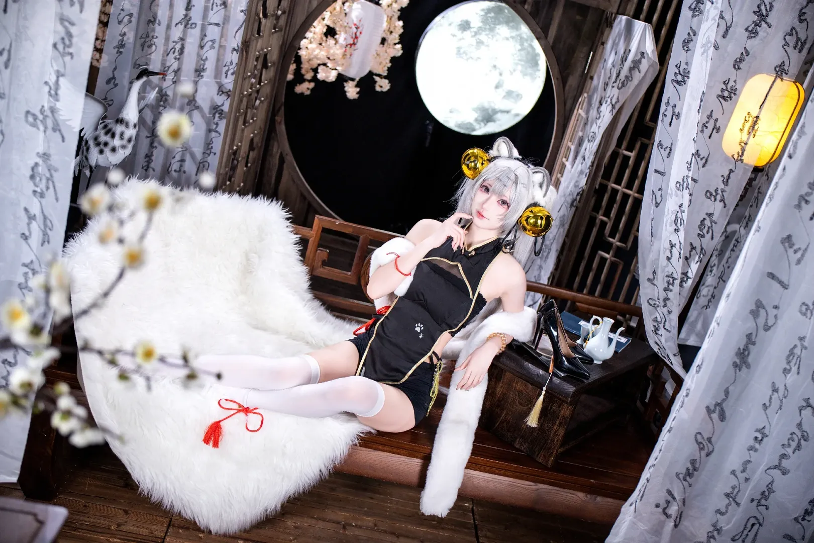 国风cos, 虎啸风生, 白虎娘rikocos, 兽娘Cosplay, 月夜写真 - 第4张