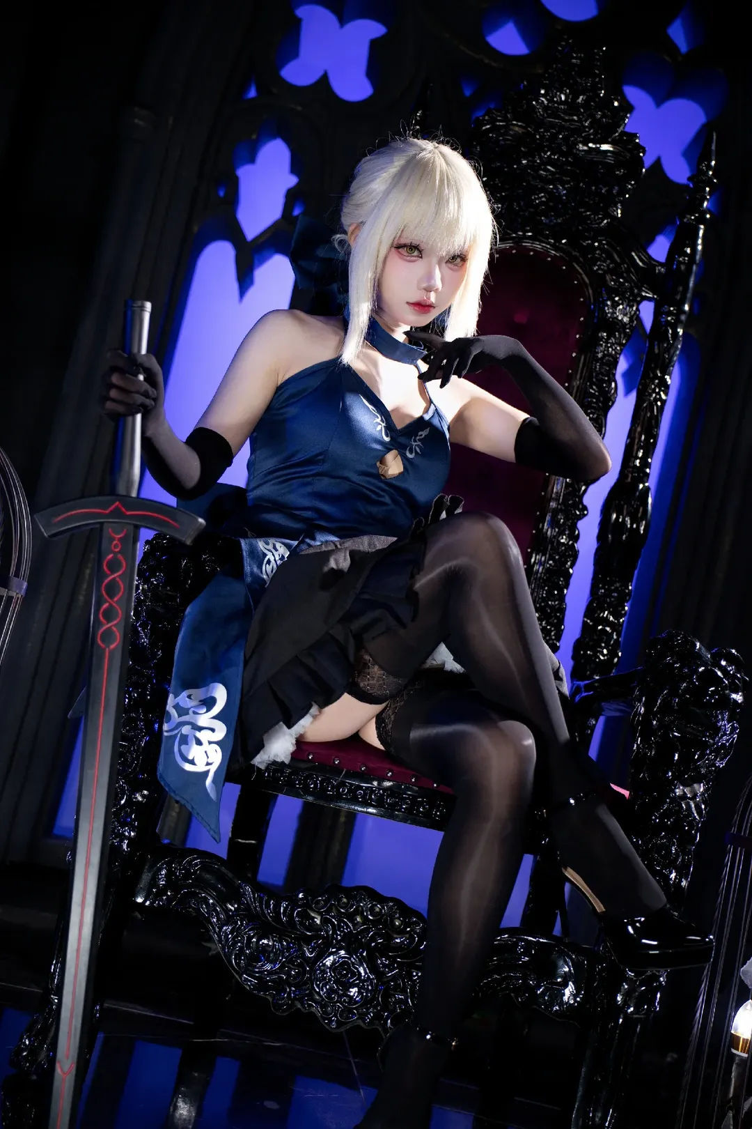 阿尔托莉雅cos, Fate, cosplay摄影, 哥特风cos, 黑丝穿搭cos