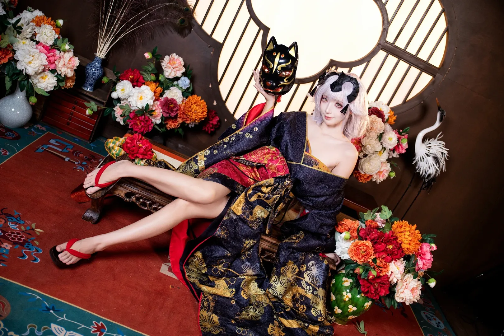 和风摄影, FGO, 黑贞德cos, 花魁cosplay, 狐狸面具 - 第3张