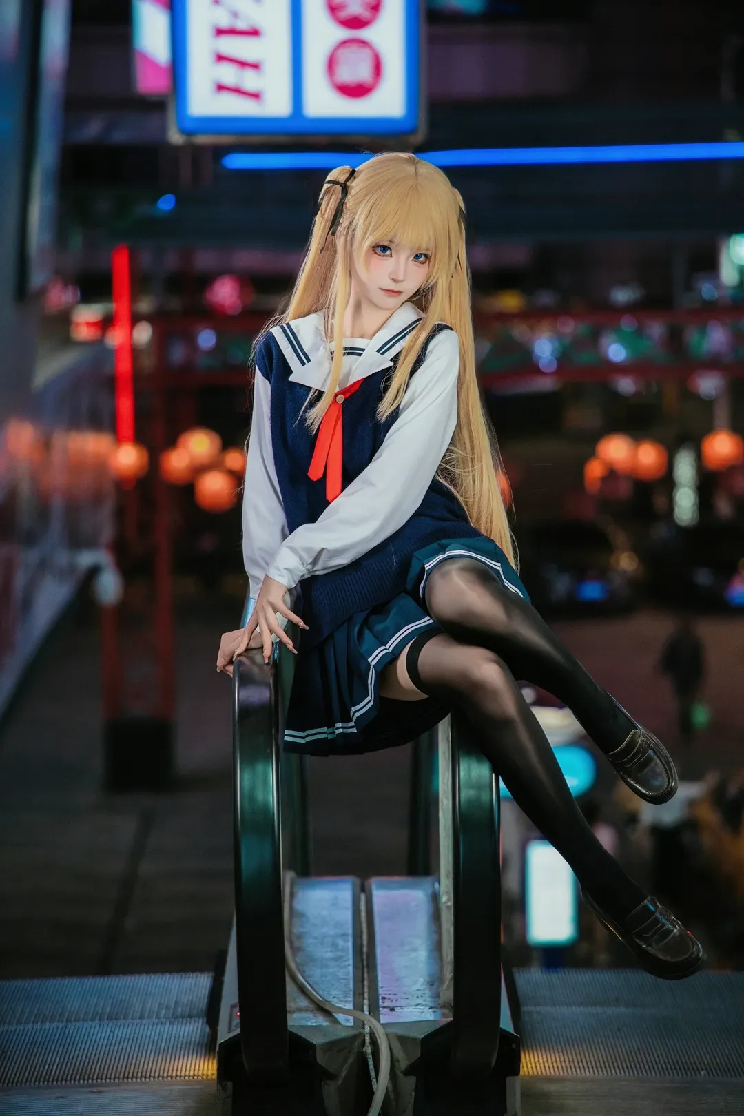 冴えない彼女の育てかた, 英梨々 コスプレ, 二次元ポートレート撮影, 金髪ツインテール, JK制服 夜景