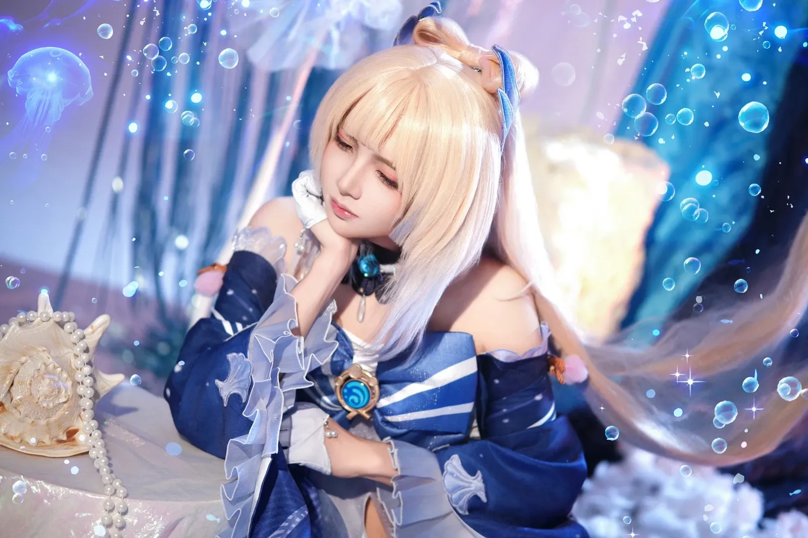 原神, 珊瑚宮心海 コスプレ, コスプレシェア, 女装男子, 海洋風の撮影 - 1枚目