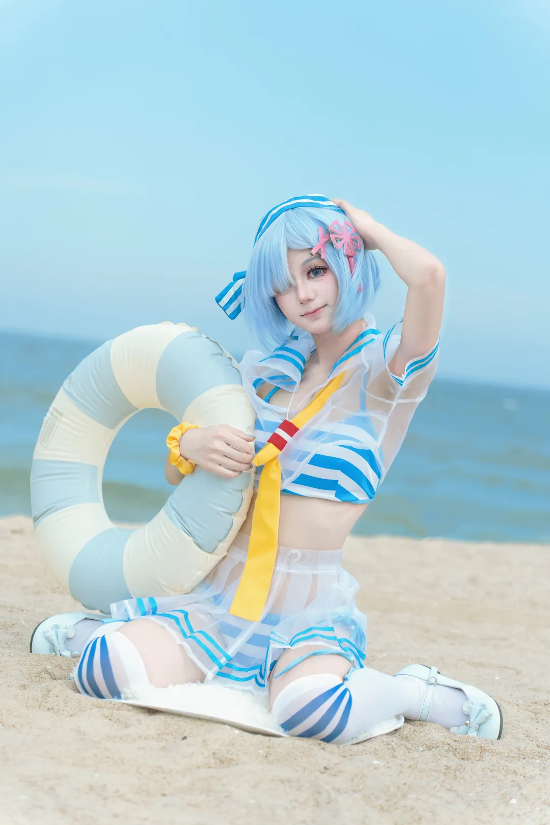 蕾姆cos, 海边cosplay, 泳装摄影, Re:从零开始的异世界生活, 夏日海滩 - 第1张