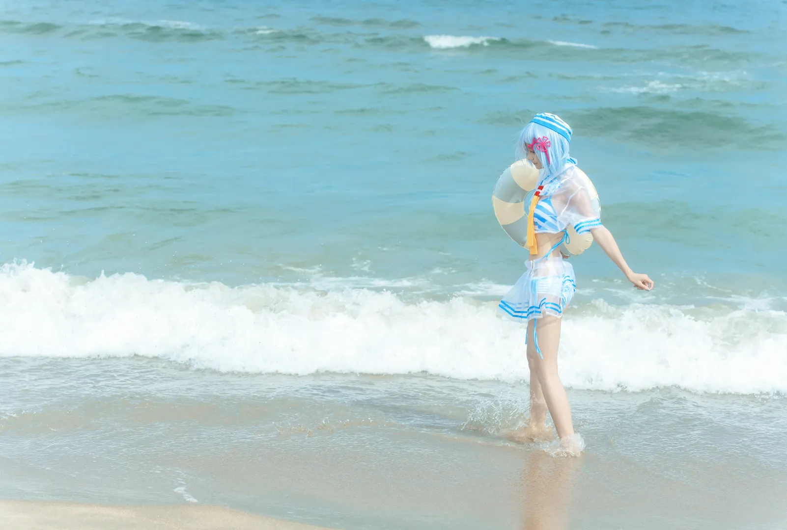 蕾姆cos, 海边cosplay, 泳装摄影, Re:从零开始的异世界生活, 夏日海滩 - 第10张
