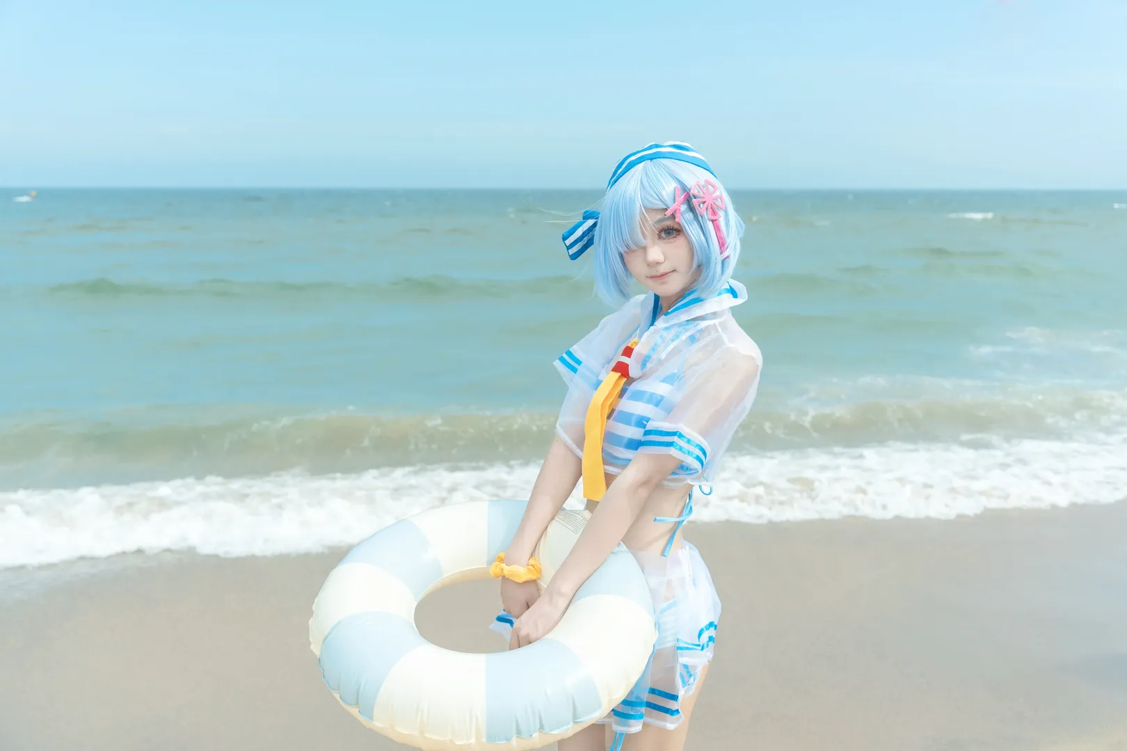 蕾姆cos, 海边cosplay, 泳装摄影, Re:从零开始的异世界生活, 夏日海滩 - 第11张