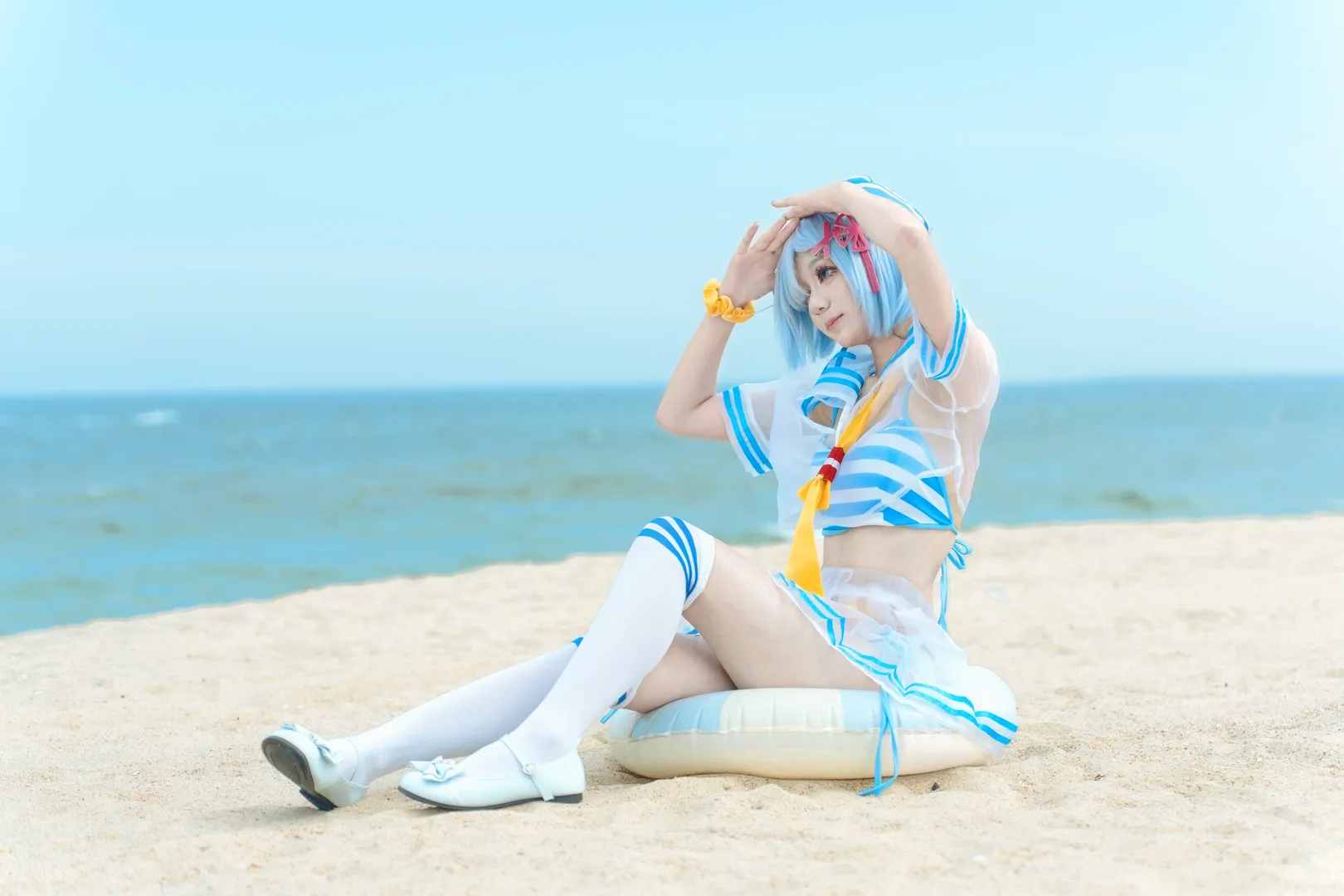 蕾姆cos, 海边cosplay, 泳装摄影, Re:从零开始的异世界生活, 夏日海滩 - 第12张