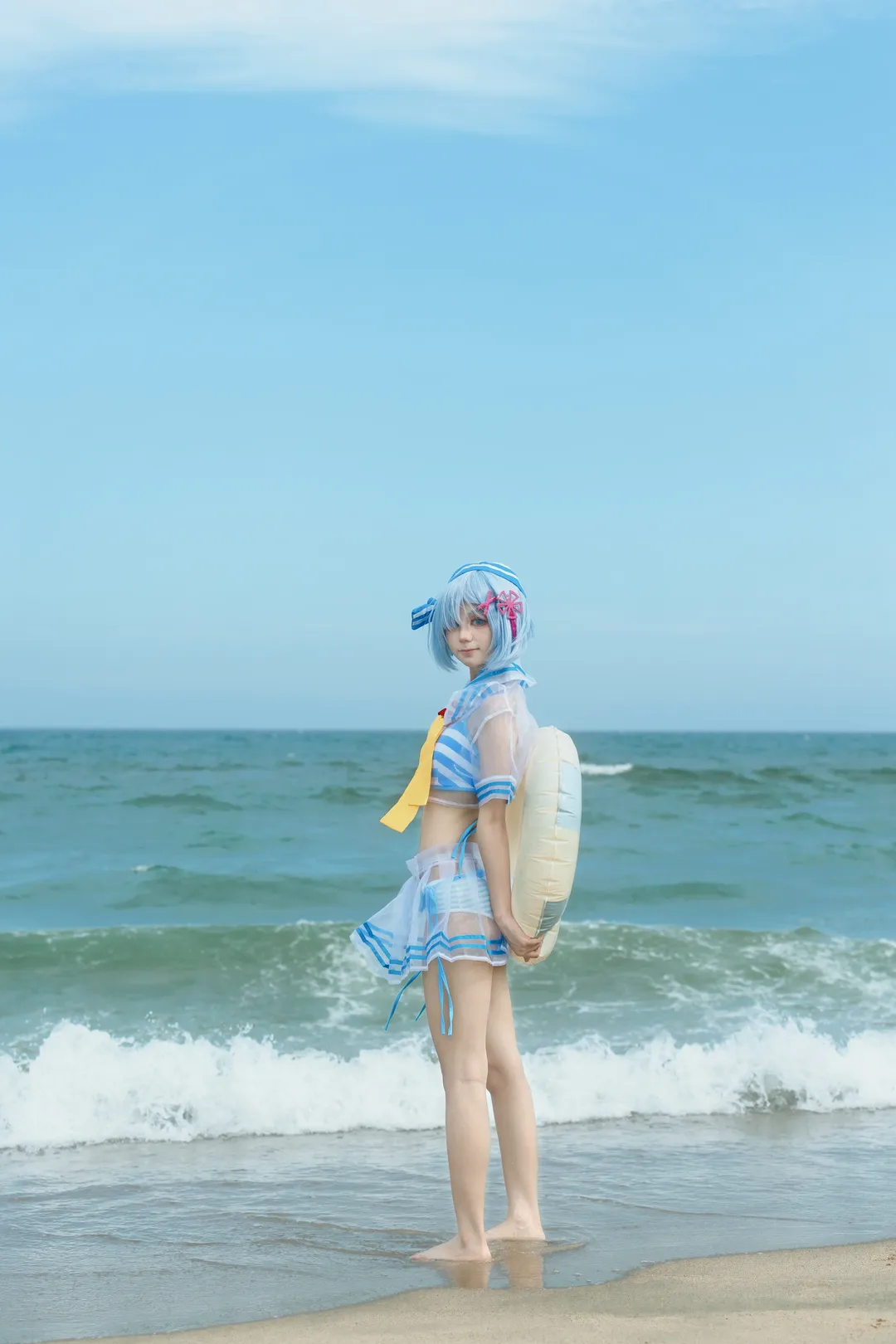蕾姆cos, 海边cosplay, 泳装摄影, Re:从零开始的异世界生活, 夏日海滩 - 第13张