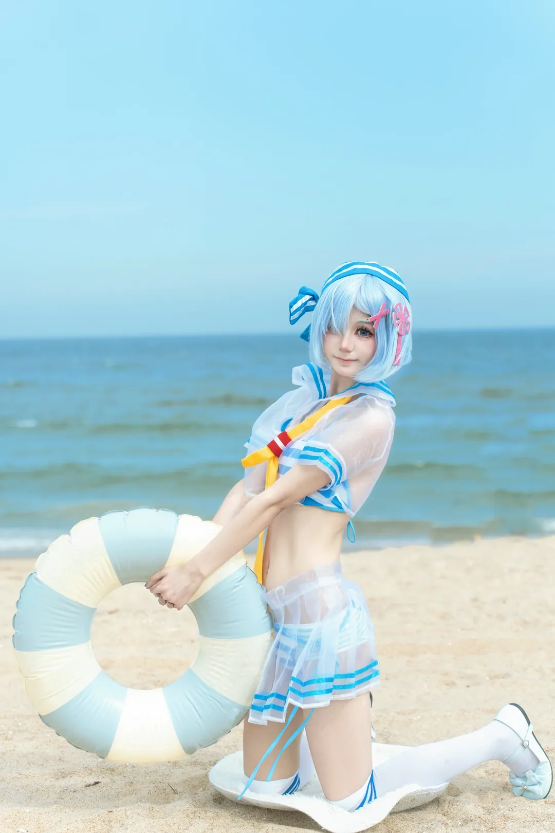 蕾姆cos, 海边cosplay, 泳装摄影, Re:从零开始的异世界生活, 夏日海滩 - 第14张