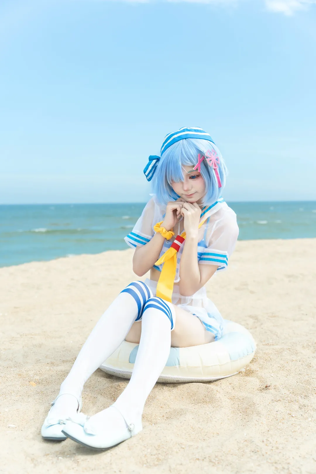 蕾姆cos, 海边cosplay, 泳装摄影, Re:从零开始的异世界生活, 夏日海滩 - 第2张