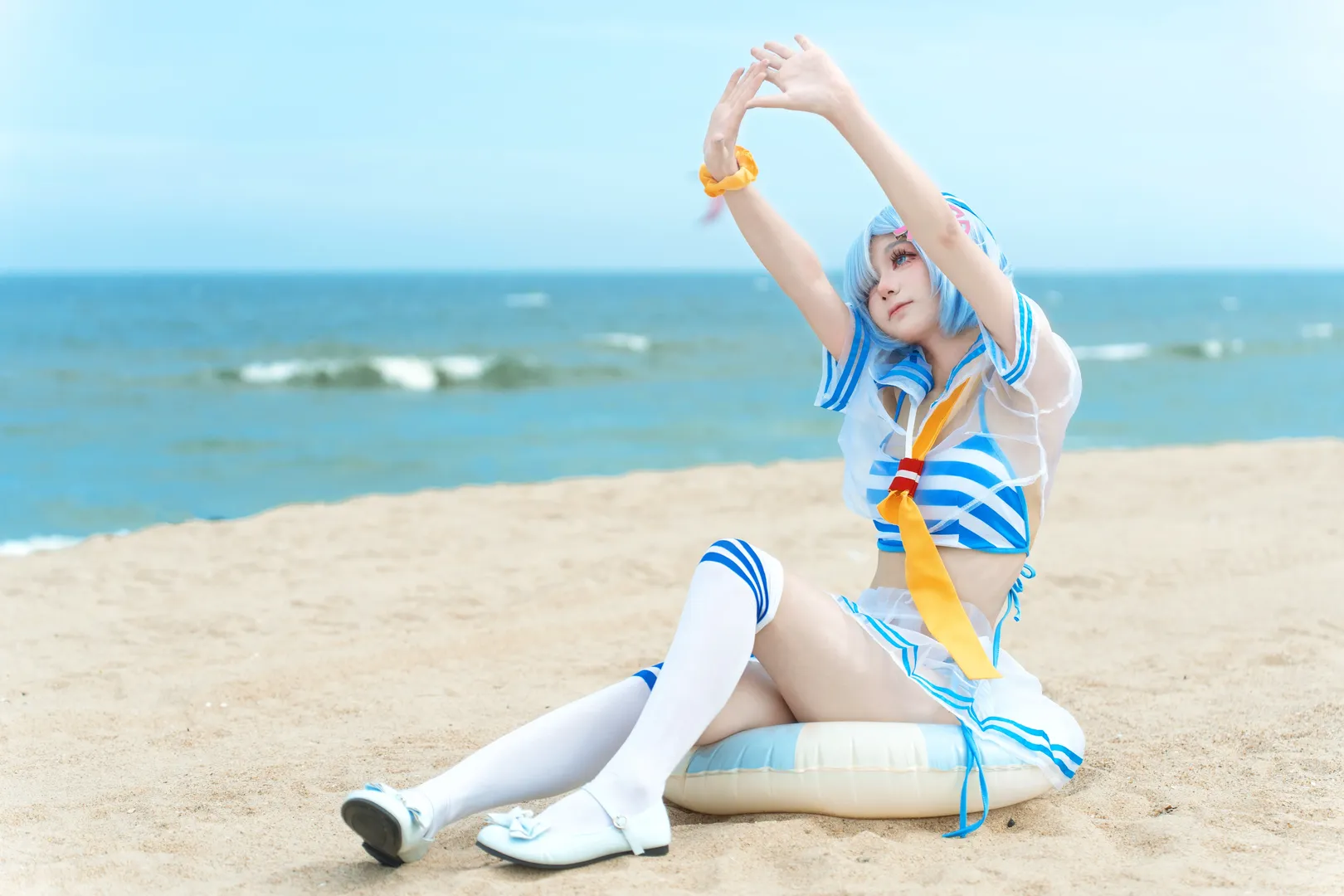 蕾姆cos, 海边cosplay, 泳装摄影, Re:从零开始的异世界生活, 夏日海滩 - 第3张