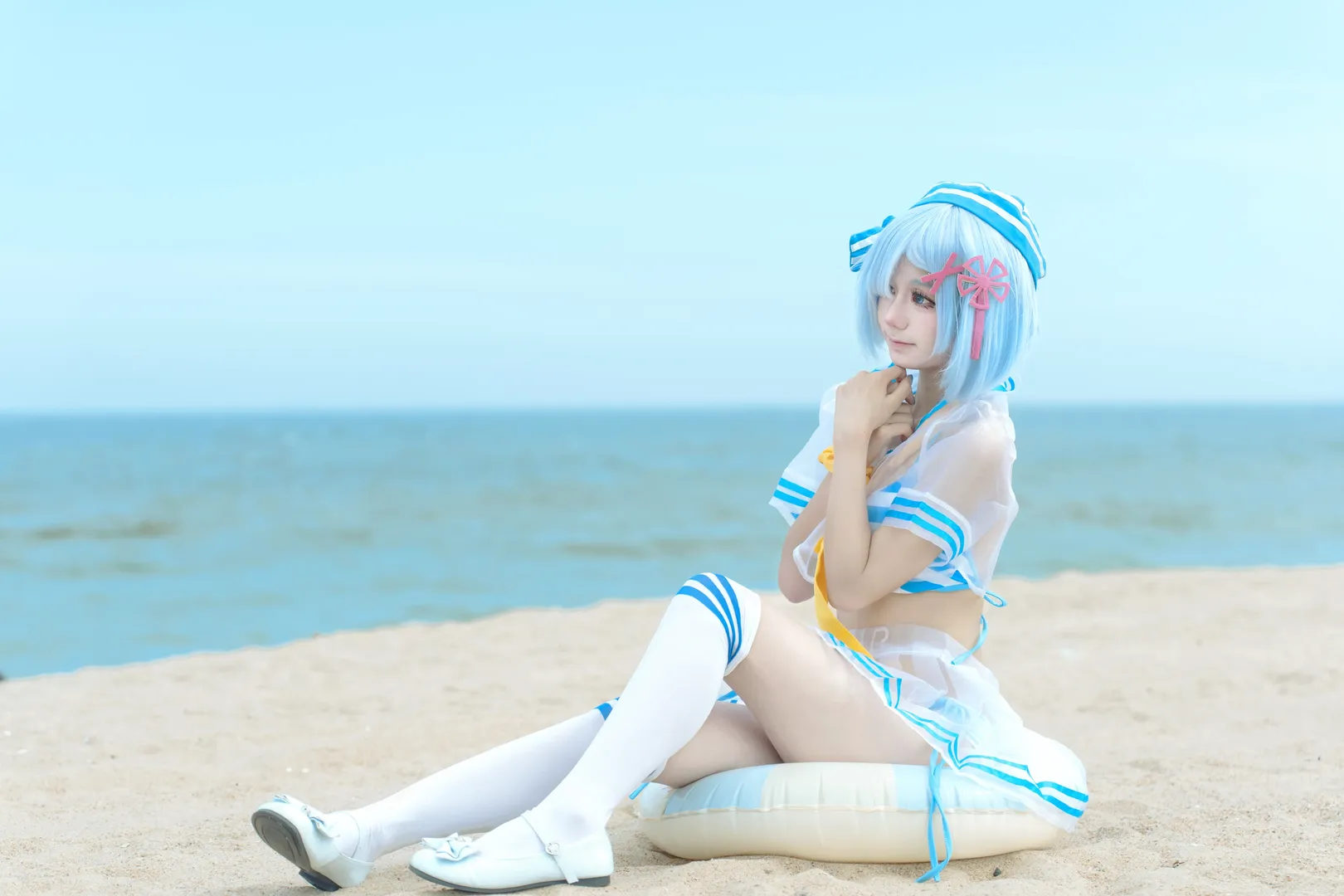 蕾姆cos, 海边cosplay, 泳装摄影, Re:从零开始的异世界生活, 夏日海滩 - 第4张